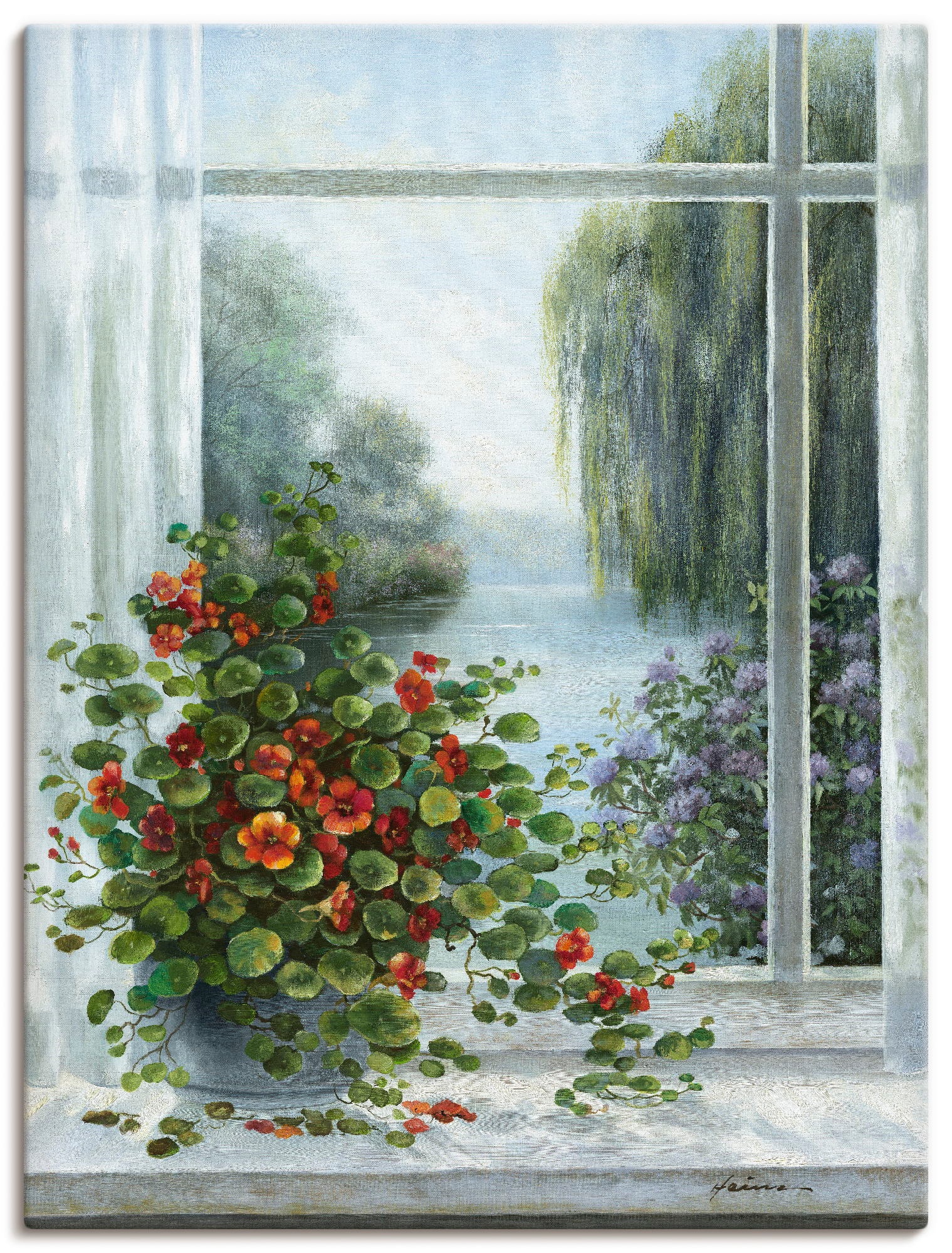 Image of Artland Leinwandbild "Kapuzinerkresse am Fenster" Arrangements 1 Stk. tlg. auf Holzrahmen gespannt