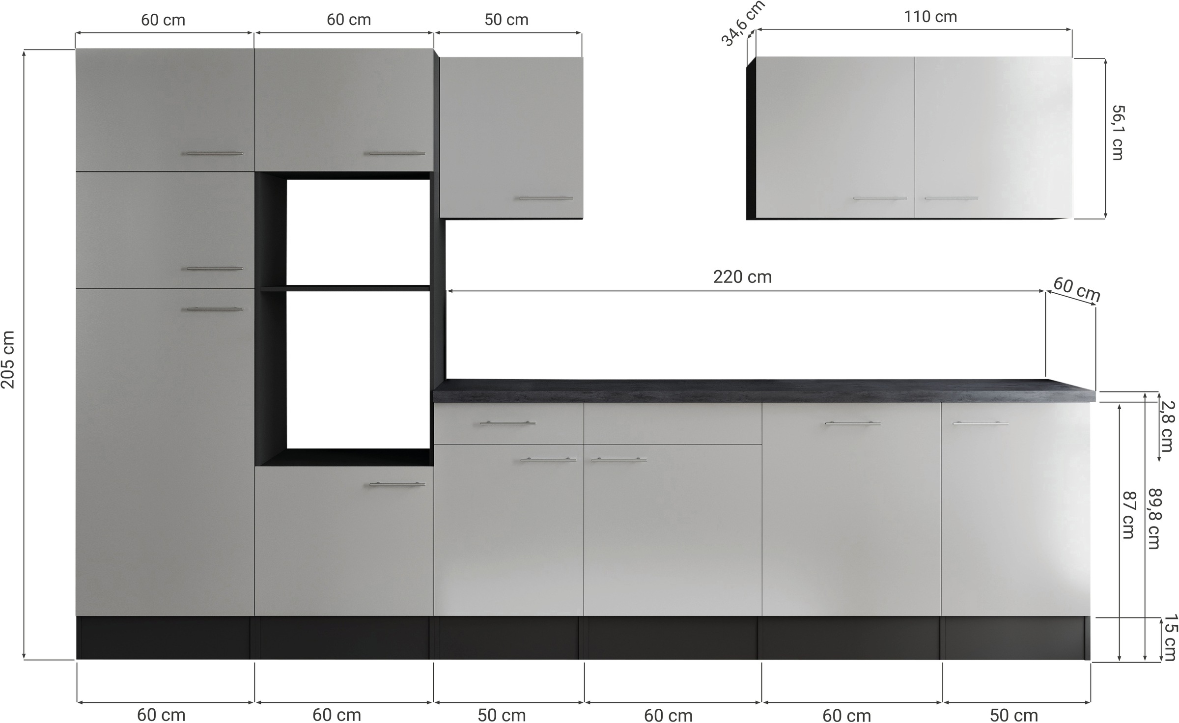 RESPEKTA Küchenzeile »Oliver« Breite 340 cm, 90 cm Arbeitshöhe, in exklusiver Konfiguration für OTTO
