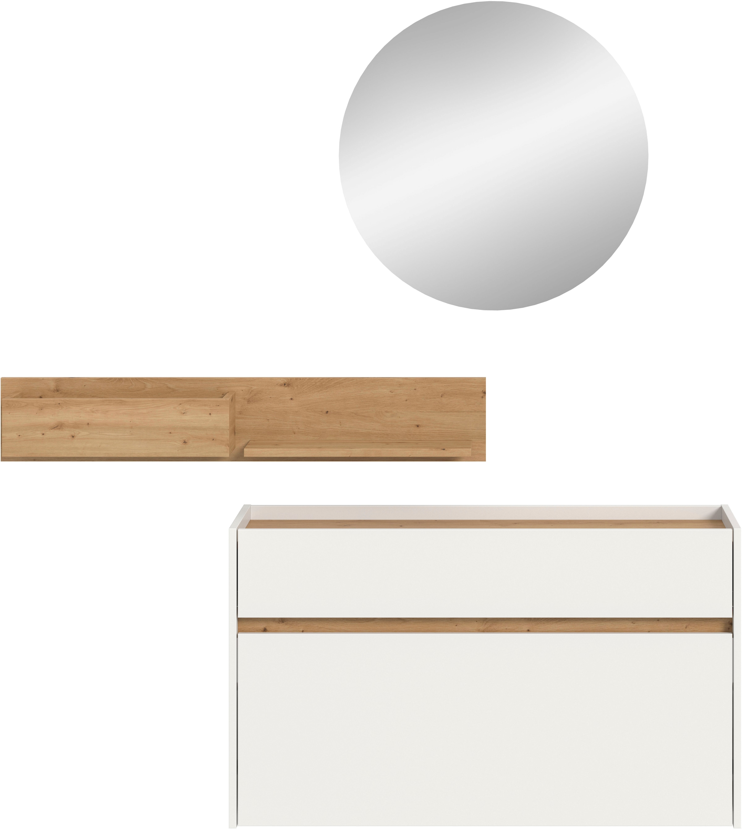 Home affaire Garderoben-Set »EVRID, 3-teilig, Breite 140 cm, individuell hängbar & erweiterbar« best. aus: Kommode, Wandboard & Spiegel, 3 Stk. tlg.