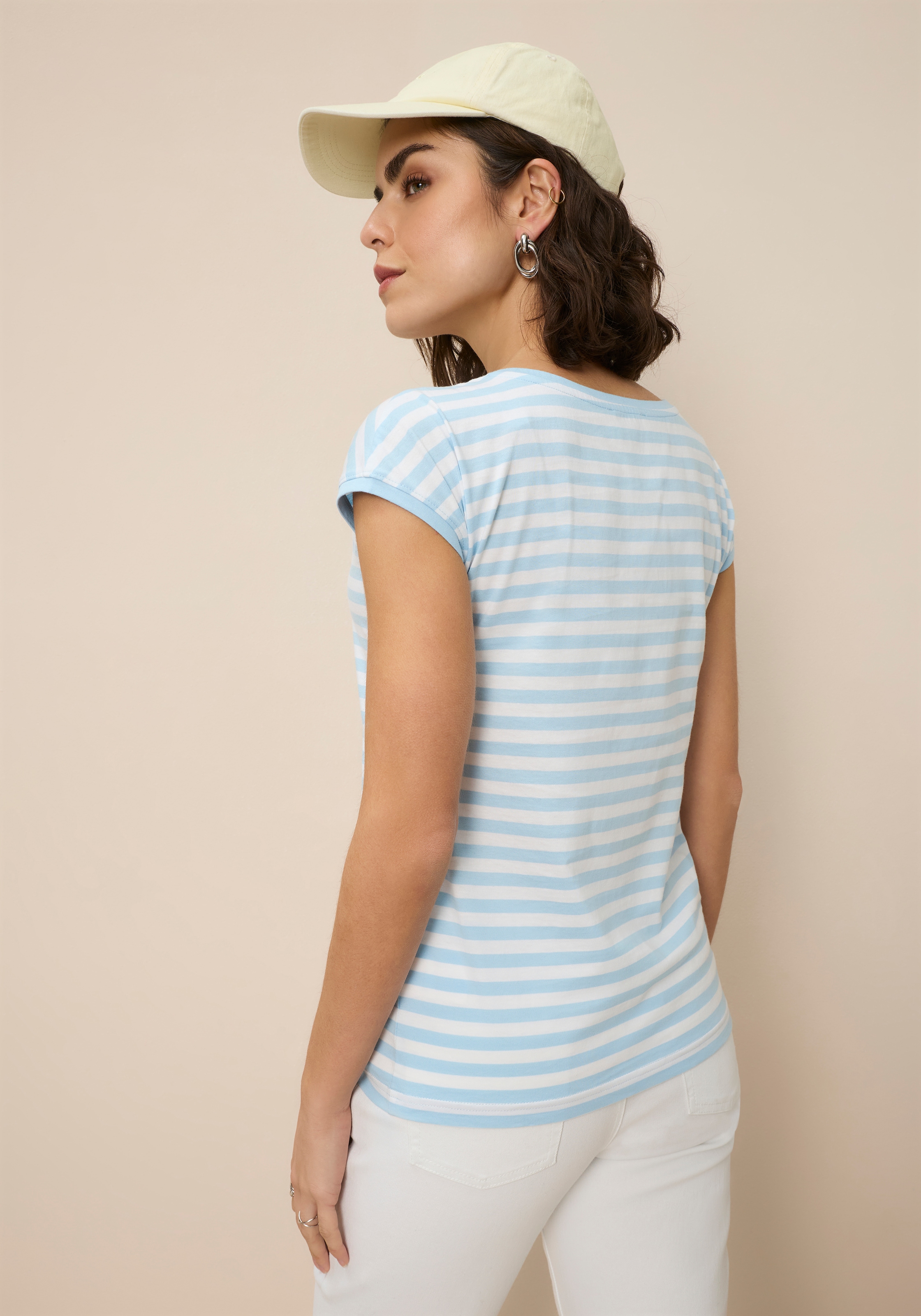 AJC Shirt à col rond 2er-Pack,  gestreift mit Stickerei und einfarbig mit sportlicher Blende