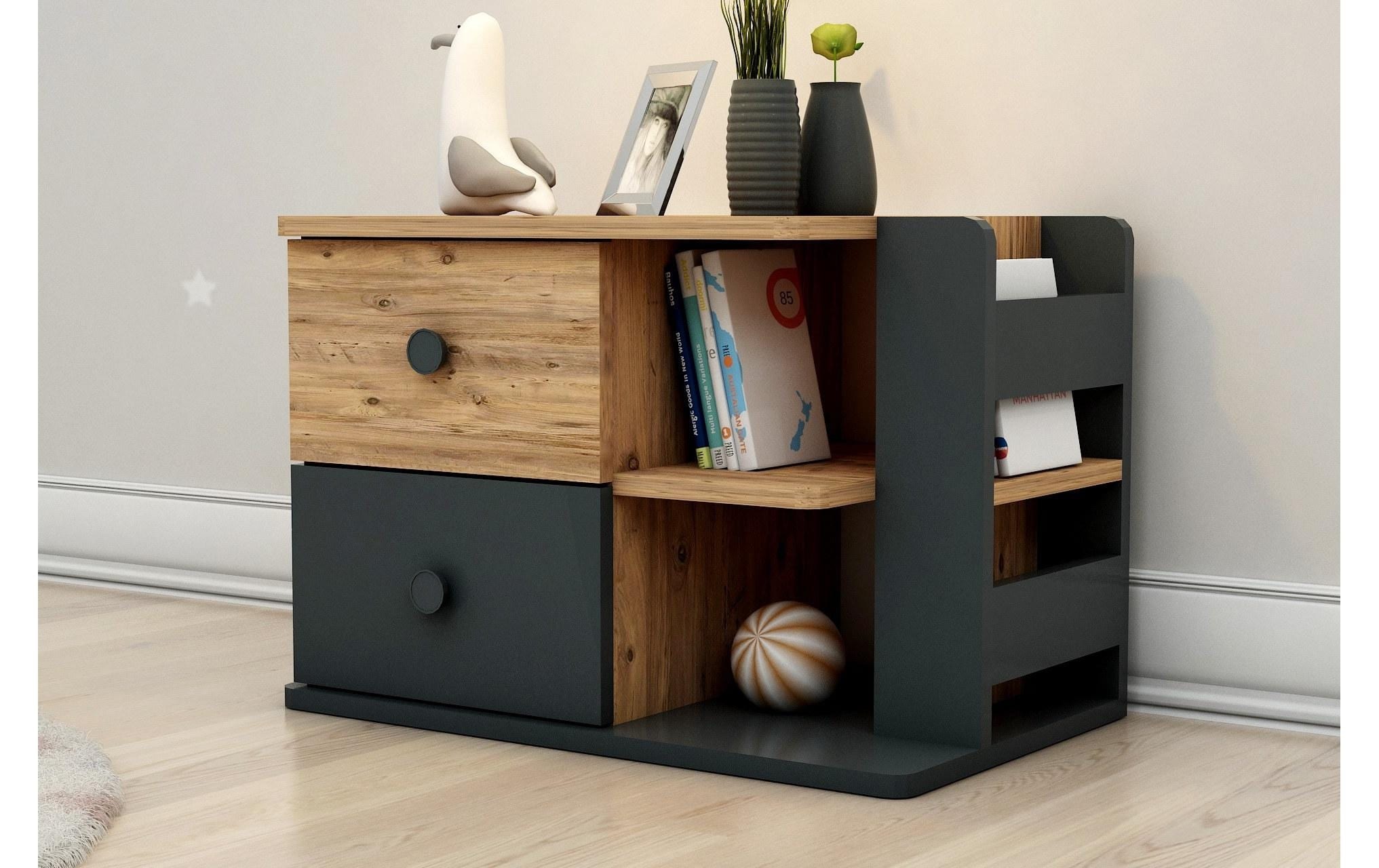 Nachttisch »Woody Fashion Valerin 44.6 x 65 x 40.3 cm, Schwarz/Braun«