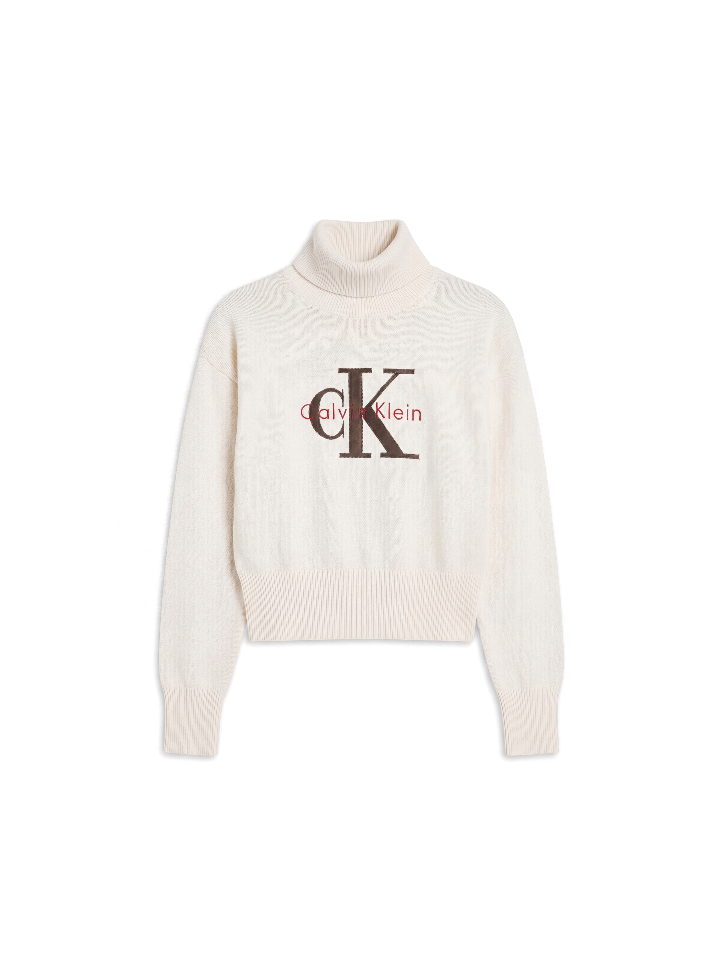 Calvin Klein Jeans Rollkragenpullover Rollkragen, breites Bündchen, Regular Fit, Applikation & Stickerei