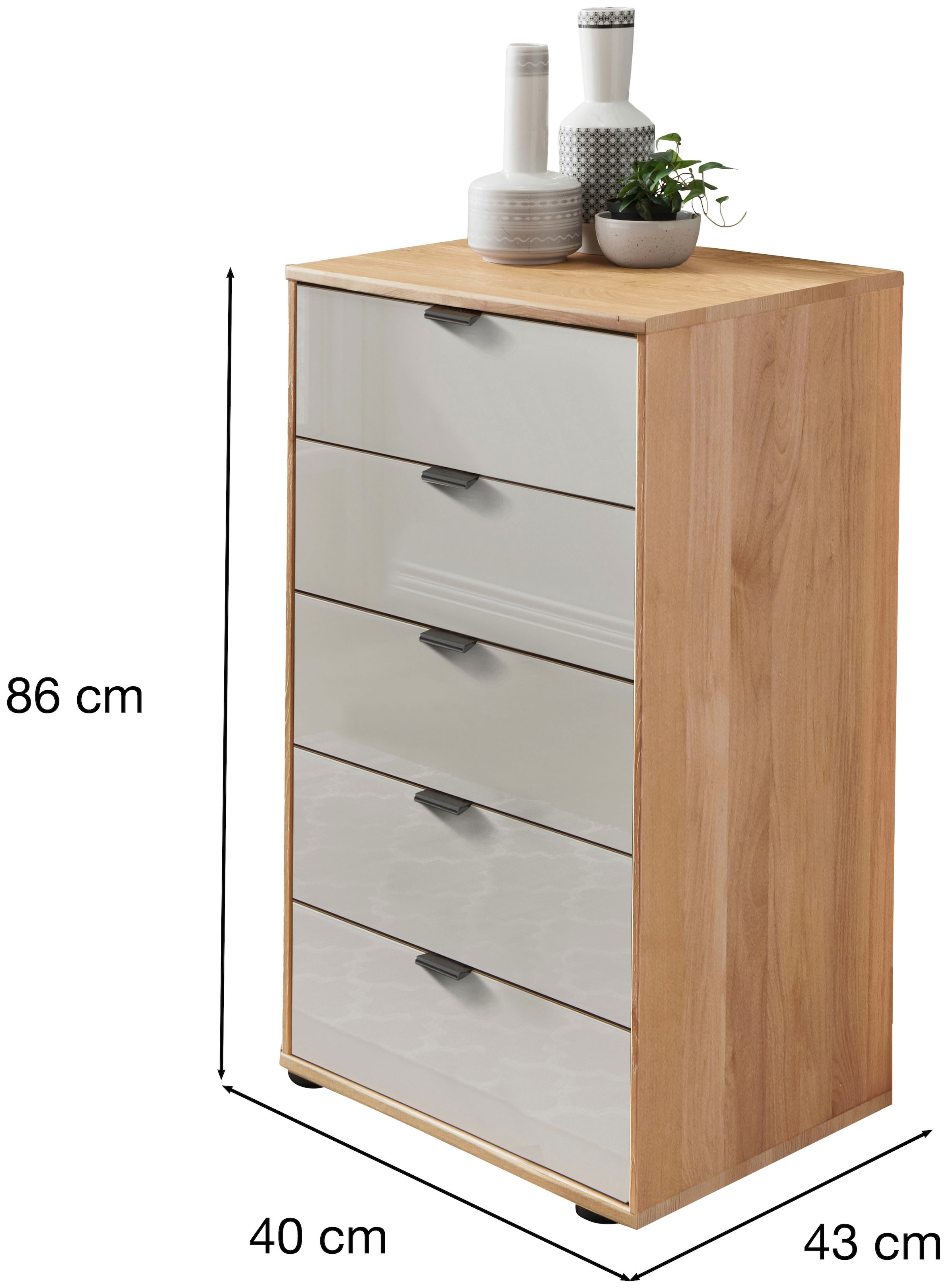 WIEMANN Schubkastenkommode »Cardiff Sideboard, Wäscheschrank, teilmassiv Erle, mit Schubladen« Glas- oder Massivholzfront, verschiedene Breiten, MADE IN GERMANY,  Schubkästen inklusive Selbsteinzug und Dämpfung