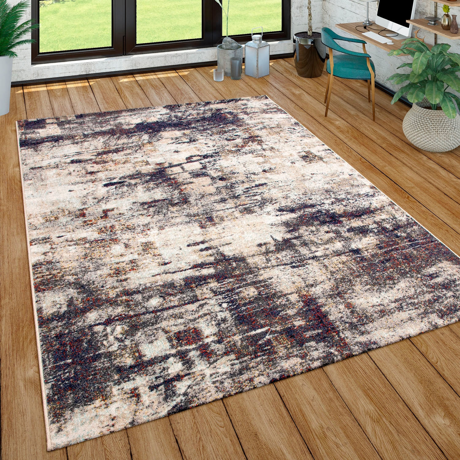 Paco Home Tapis »Jazz 711« Rectangulaire 13 mm Höhe Kurzflor, modernes buntes Design und Used-Look