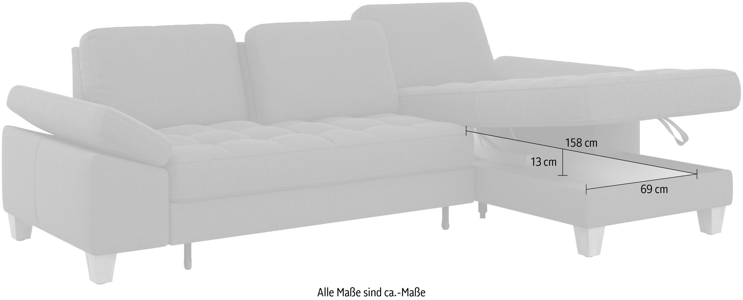 sit&more Ecksofa »Westham L-Form«, mit Recamiere, mit oder ohne Bettfunktion, Bettkasten, Füsse Eiche