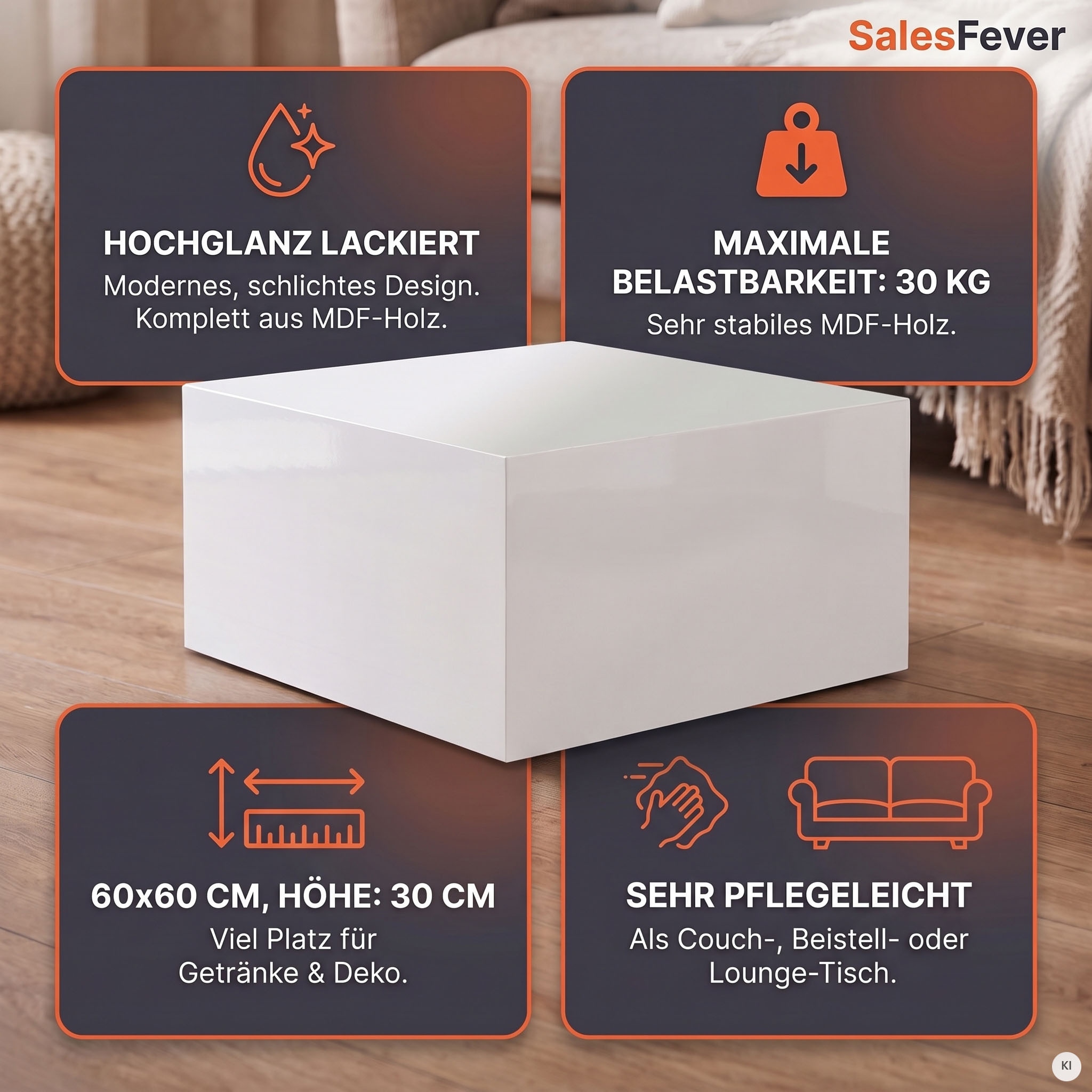 SalesFever Table basse table ultra-moderne laquée brillante avec caractère lounge et surface facile d’entretien