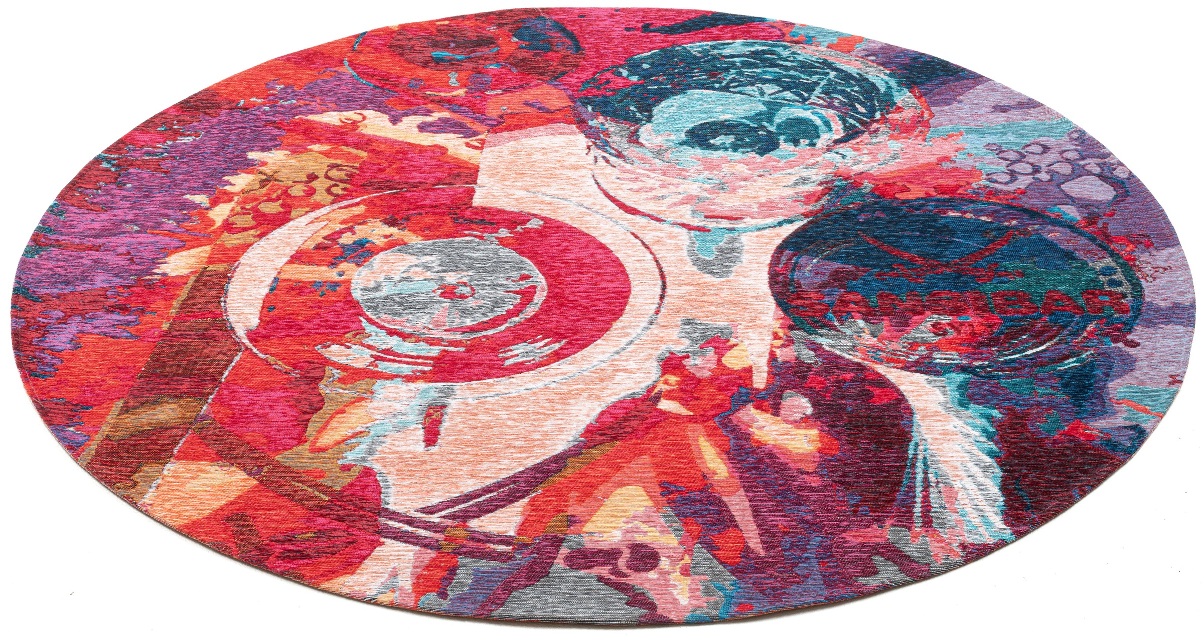 Sansibar Teppich »Keitum 008« rund 3 mm Höhe Flachgewebe, modernes Design, Motiv Gläser & gekreuzte Säbel