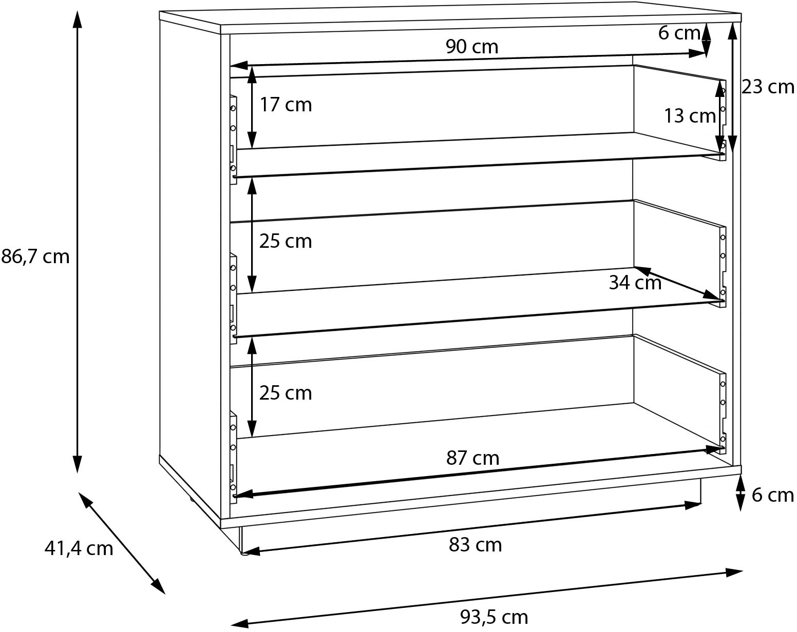 FORTE Commode »Tahoe Kommode, 3 Schubkästen, grifflos, Stauraum« L/H/P 93,5/86,7/41,4 cm beaucoup d’espace de rangement