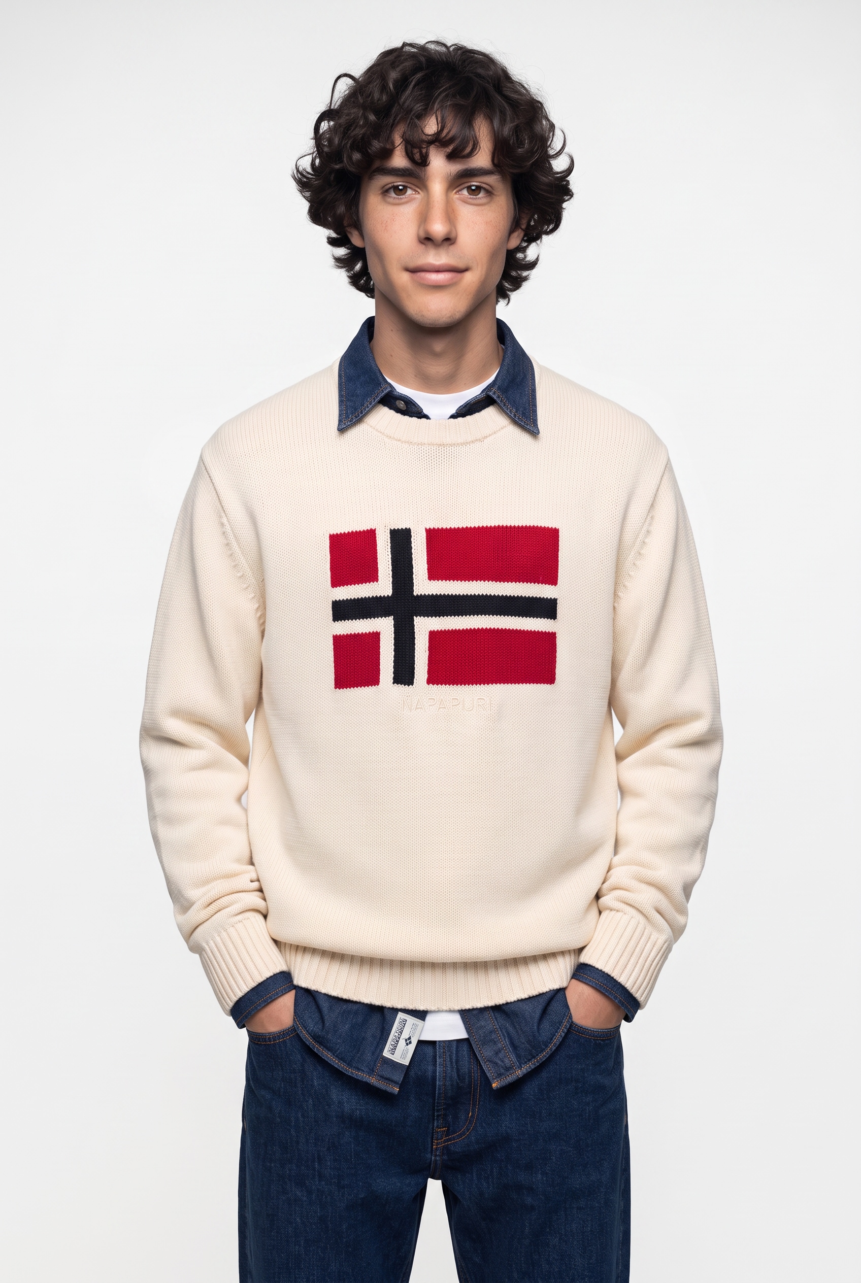 Image of Napapijri Strickpullover "MURA" mit Rundhalsausschnitt, Langarm-Design