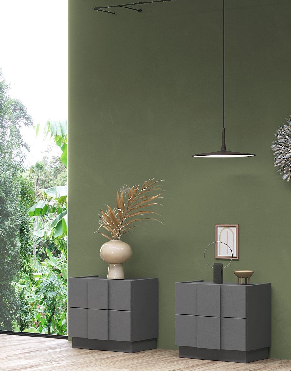 INOSIGN Nachtschrank »Jupiter, Nachtkommode (2-St), Nachttisch, Nachtkonsole, 2 Schubladen« Spar-Set, 2 Stk. tlg. B/T/H 50/42/52 cm, moderne Griffblende, trendiges Steingrau, kompakt