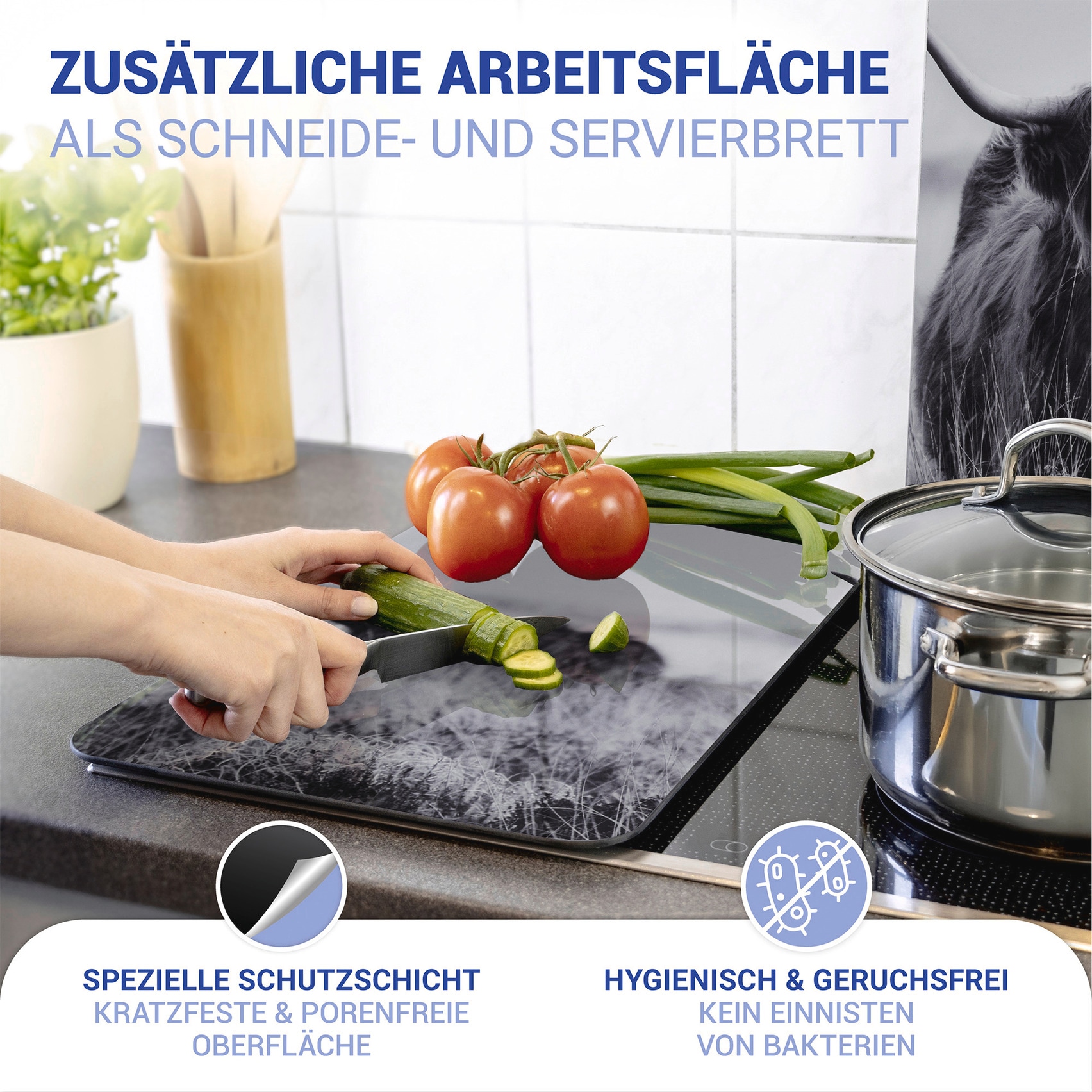 WENKO Herd-Abdeckplatte »Universal Modell Highland Cattle«, (Set, 2 tlg.), Herdabdeckung für alle Herdarten, kratzfest, mit rutschfesten Füssen