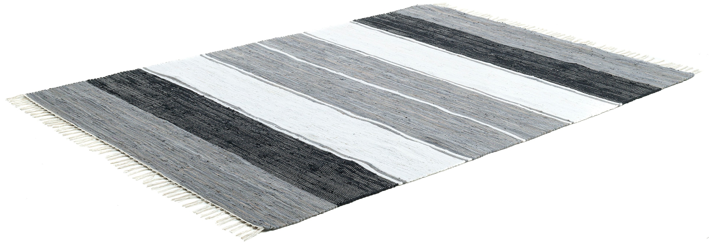 THEKO Teppich »Stripe Cotton«, rechteckig, 5 mm Höhe, Flachgewebe, gestreift, reine Baumwolle, handgewebt, mit Fransen