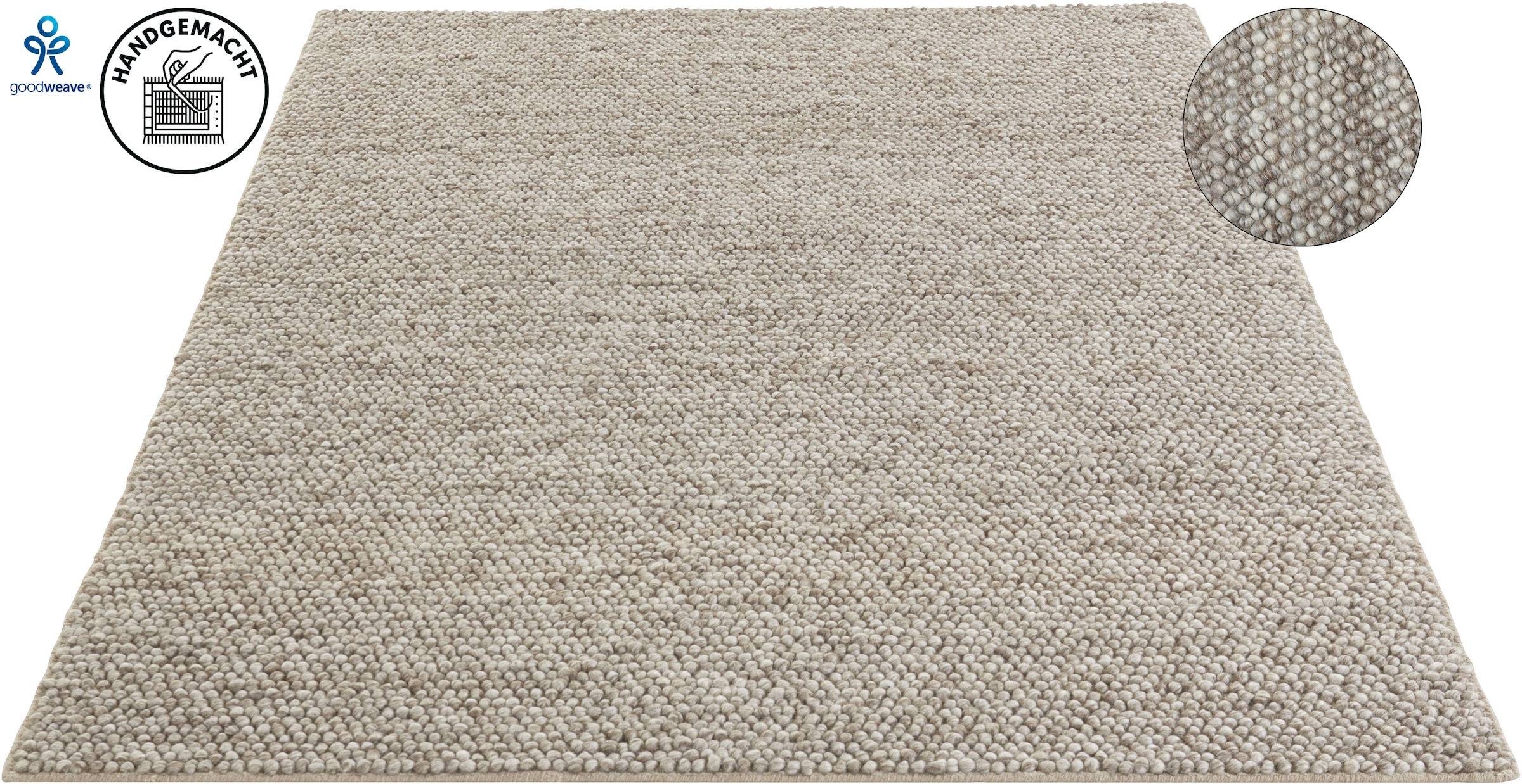 LeGer Home by Lena Gercke Wollteppich »Ainhoa, handgewebt, Wolle« rechteckig 12 mm Höhe einfarbig, Wolle, Teppich, Wohnzimmer, Schlafzimmer, Esszimmer