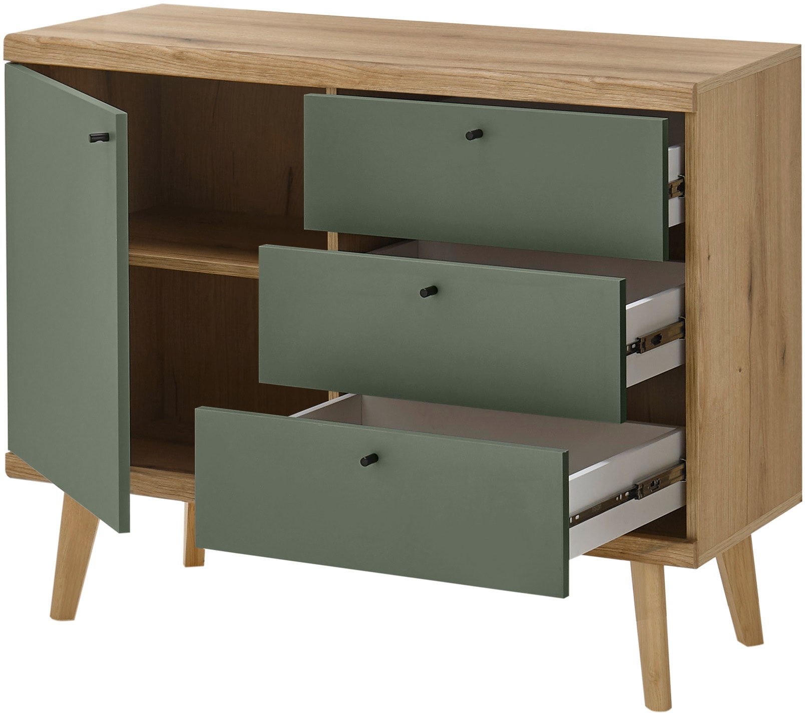 INOSIGN Wohnwand »MAVAS«, (Set, 4 St.), in moderner Trendfarbe, Griffe aus Metall (Schwarz), Breite 341 cm