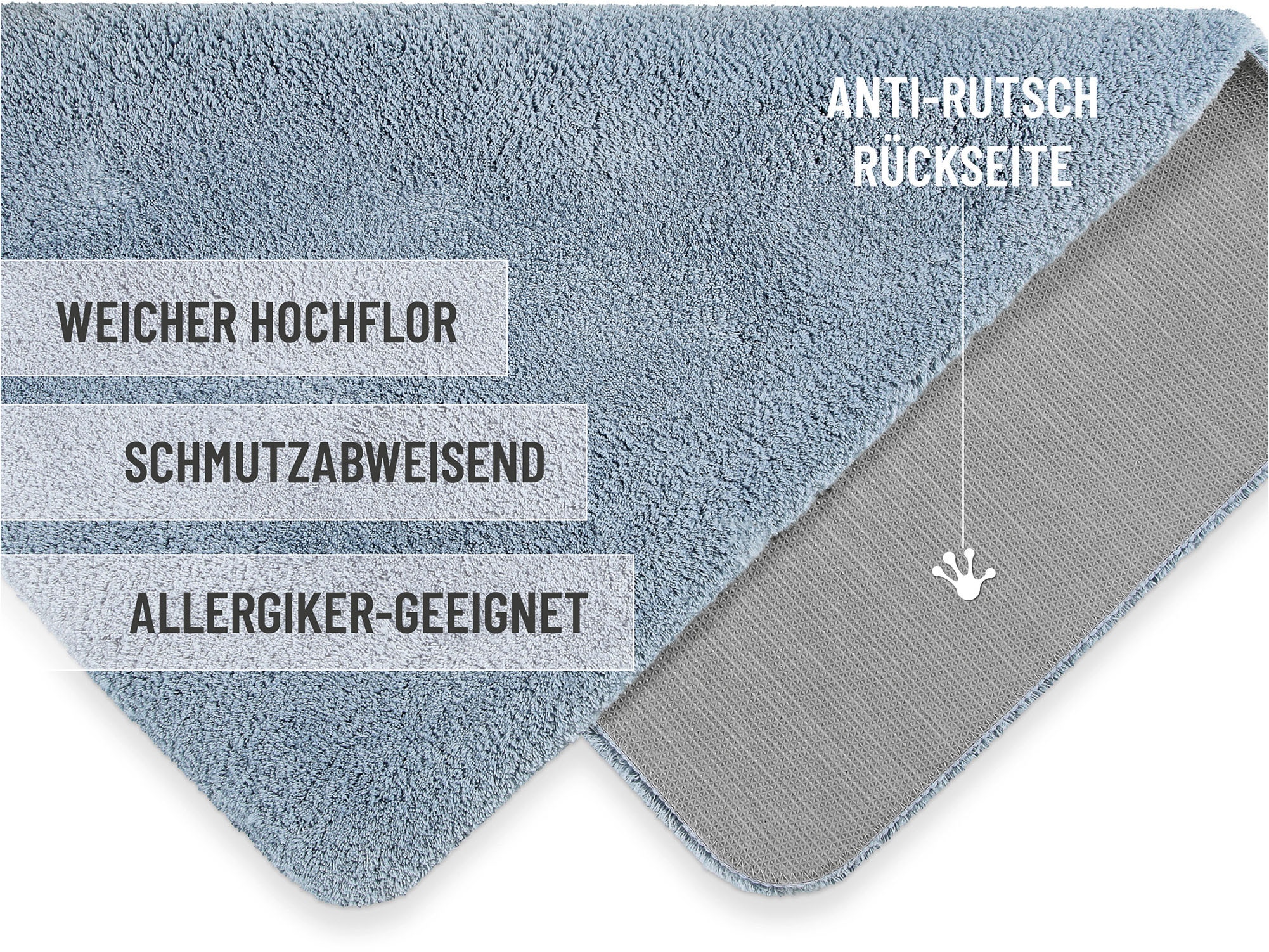 Homie Living Badematte »Porto Azzurro« Höhe 30 mm rutschhemmend beschichtet fussbodenheizungsgeeignet | schnell trocknend Badteppich, uni, rechteckig & rund, waschbar, Badezimmerteppich