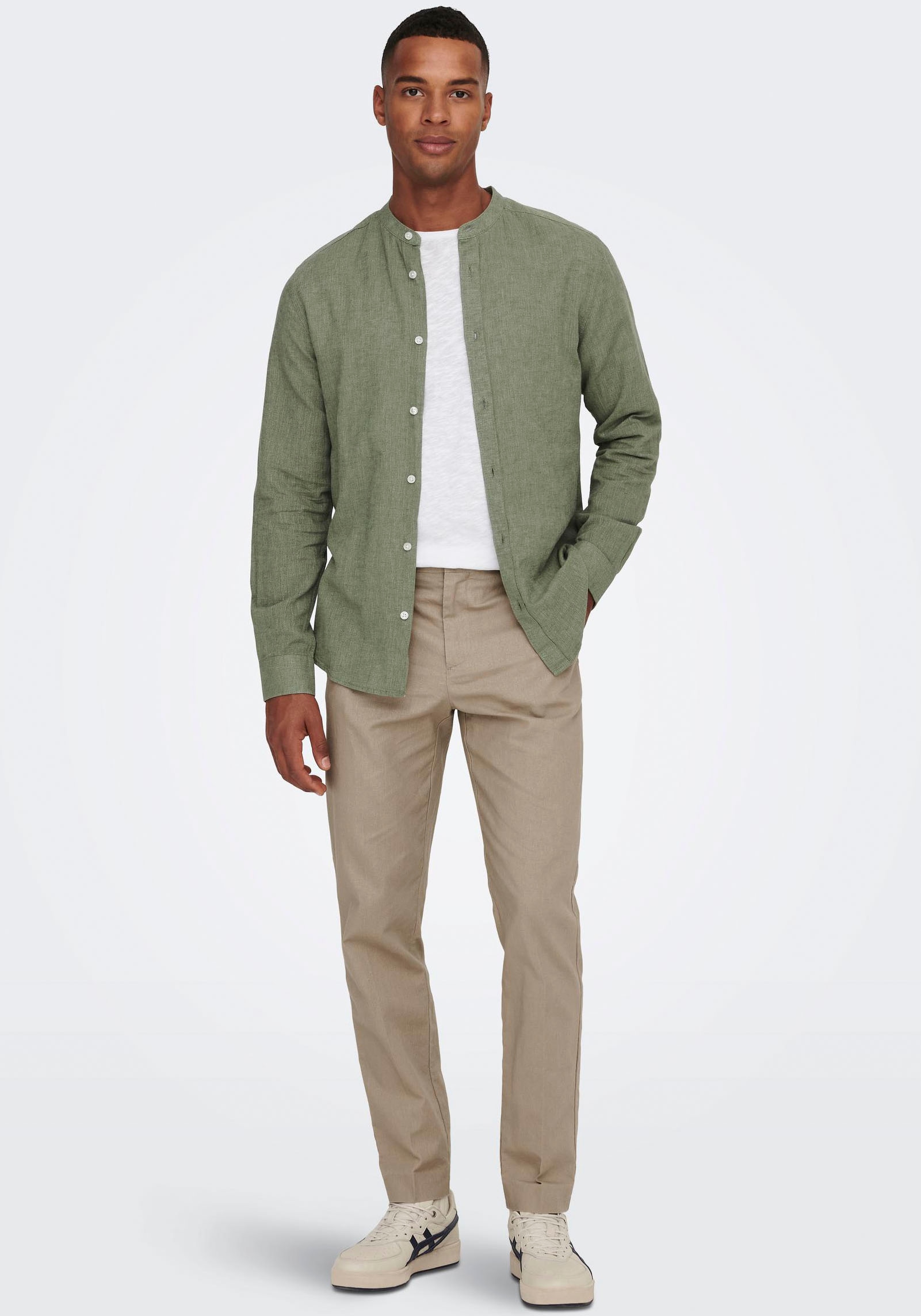 ONLY & SONS Langarmhemd »ONSCAIDEN LS SOLID LINEN MAO SHIRT NOOS«