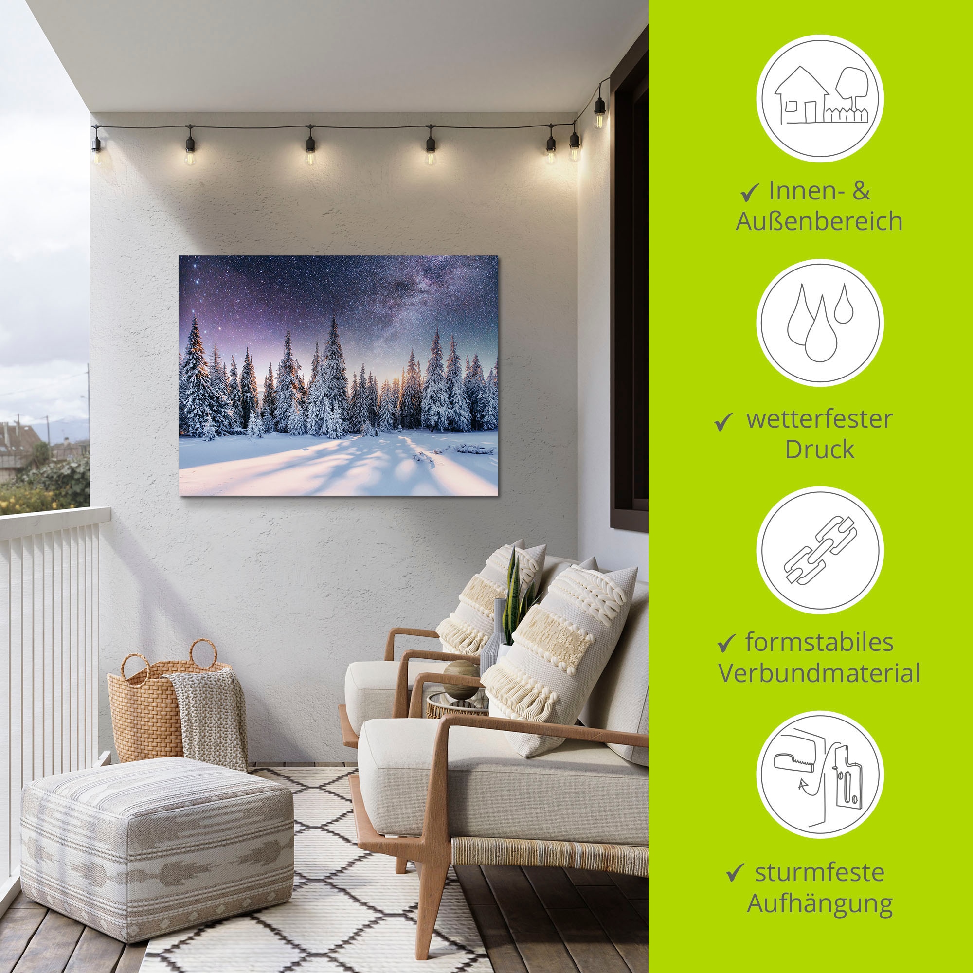Artland Wandbild »Tannenwald im Schnee vorm Sternenhimmel«, Berge & Alpenbilder, (1 St.), als Alubild, Outdoorbild, Leinwandbild, Poster in verschied. Grössen