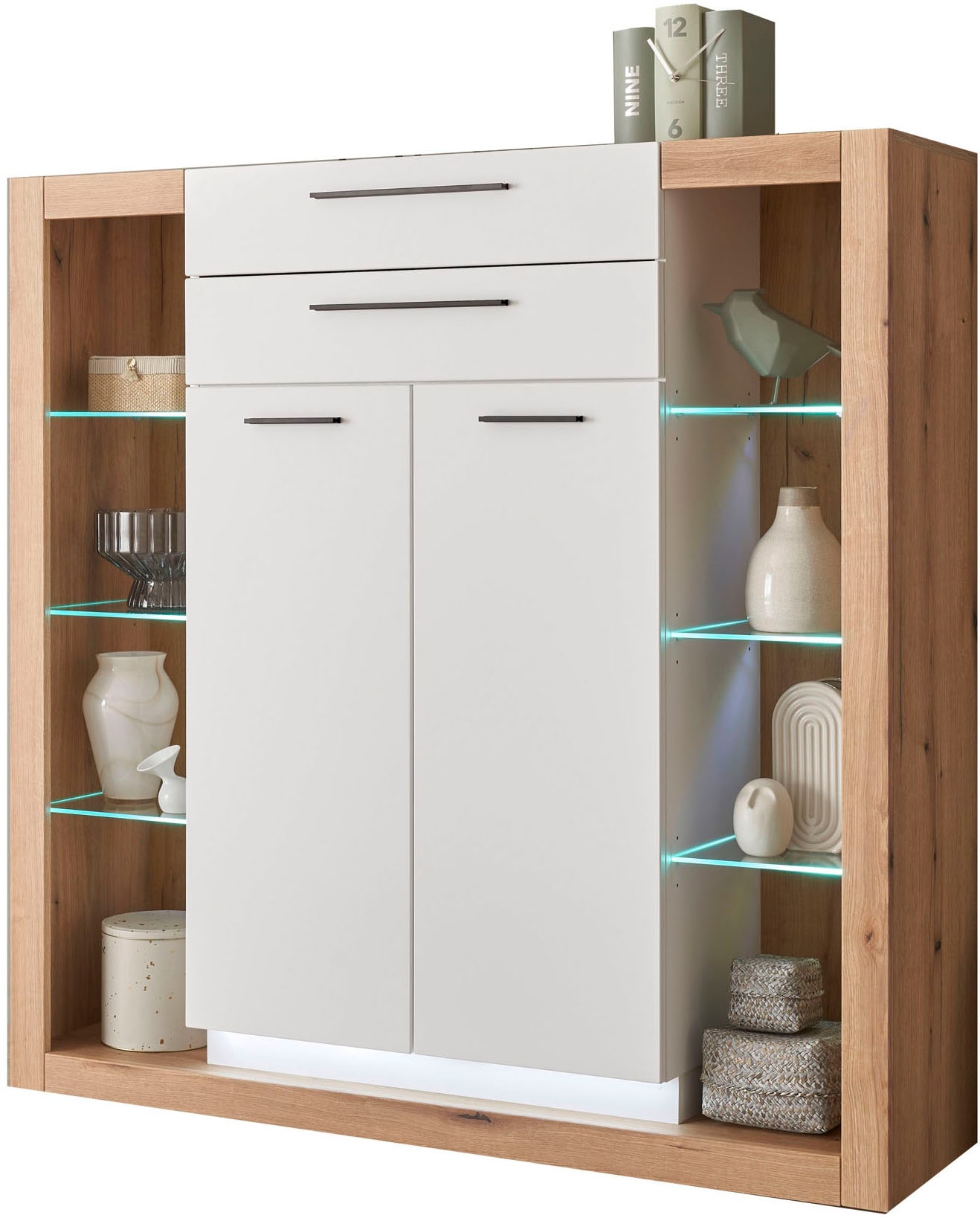 Image of Home affaire Highboard "Brixen, moderne Kommode, Stauraumelement in Eiche Evoke Dekor" Metallgriffe, ausreichend Stauraum, vielseitig einsetzbar
