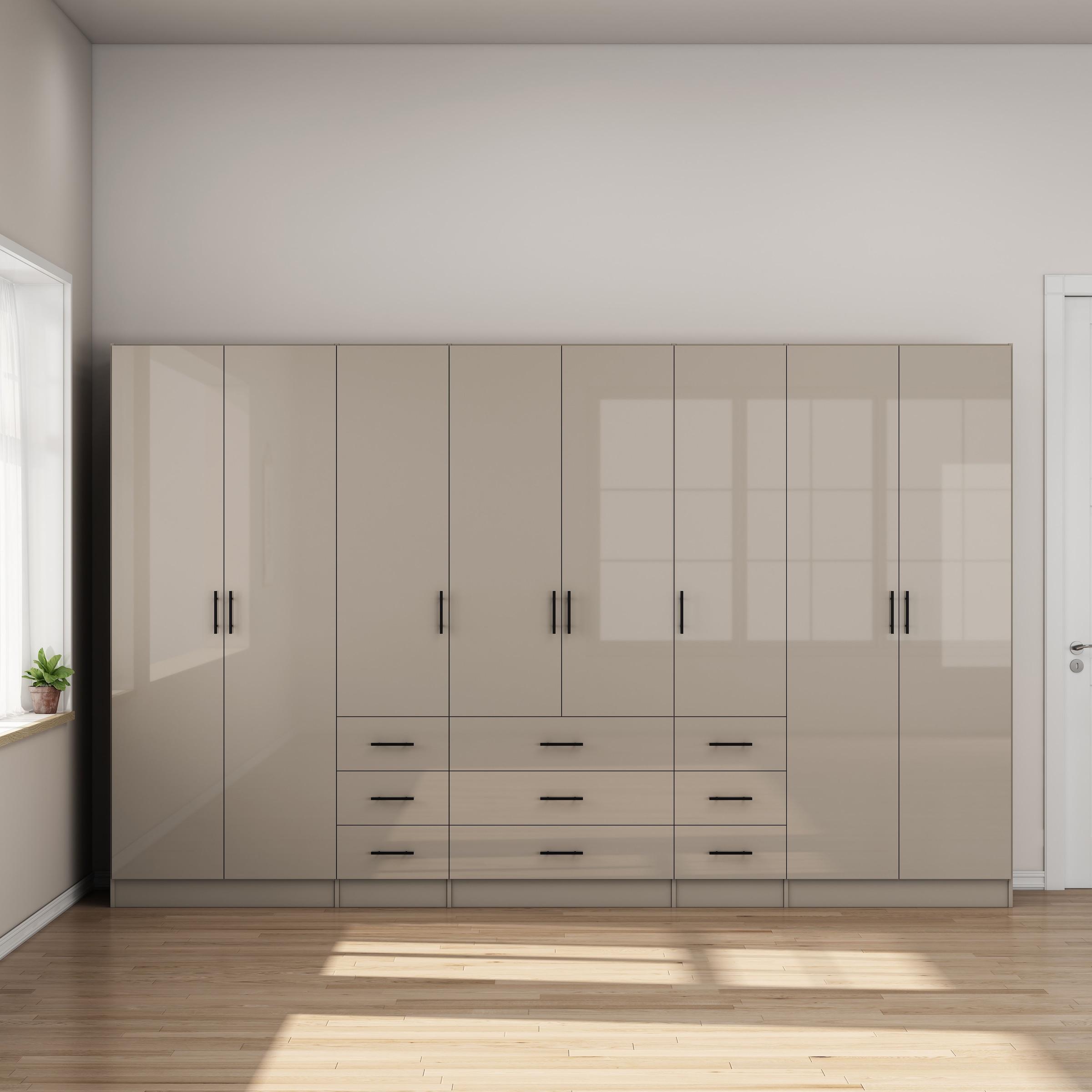 GOODproduct Kleiderschrank »Trento Schlafzimmerschrank Garderobe hochglanz« Schrank mit 8 Türen und 9 Schubladen, hochglänzende Fronten