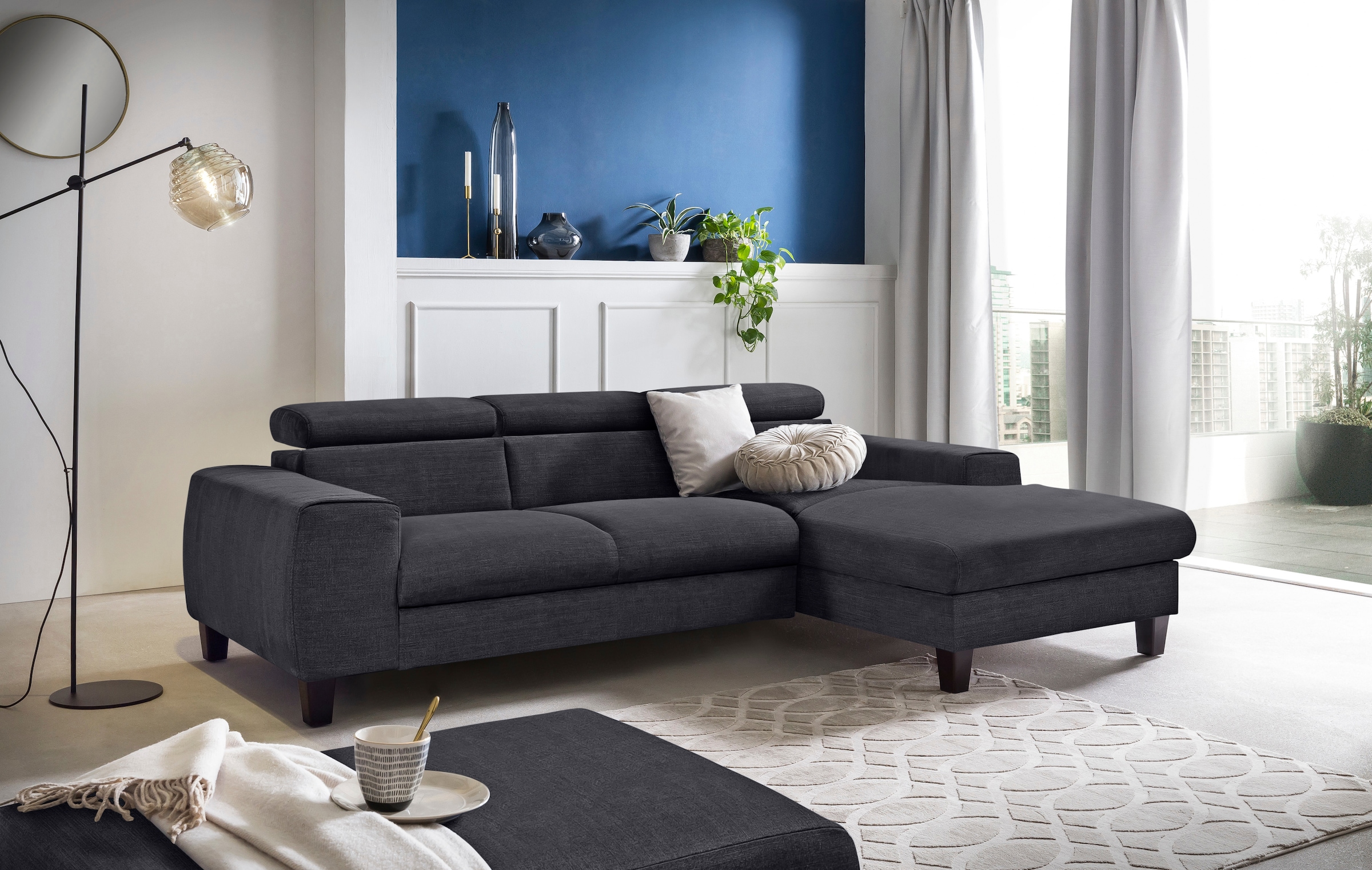 COTTA Ecksofa »Morven L-Form mit Kopfteilverstellung« wahlweise mit Bettfunktion, Bettkasten & Wireless-Charger