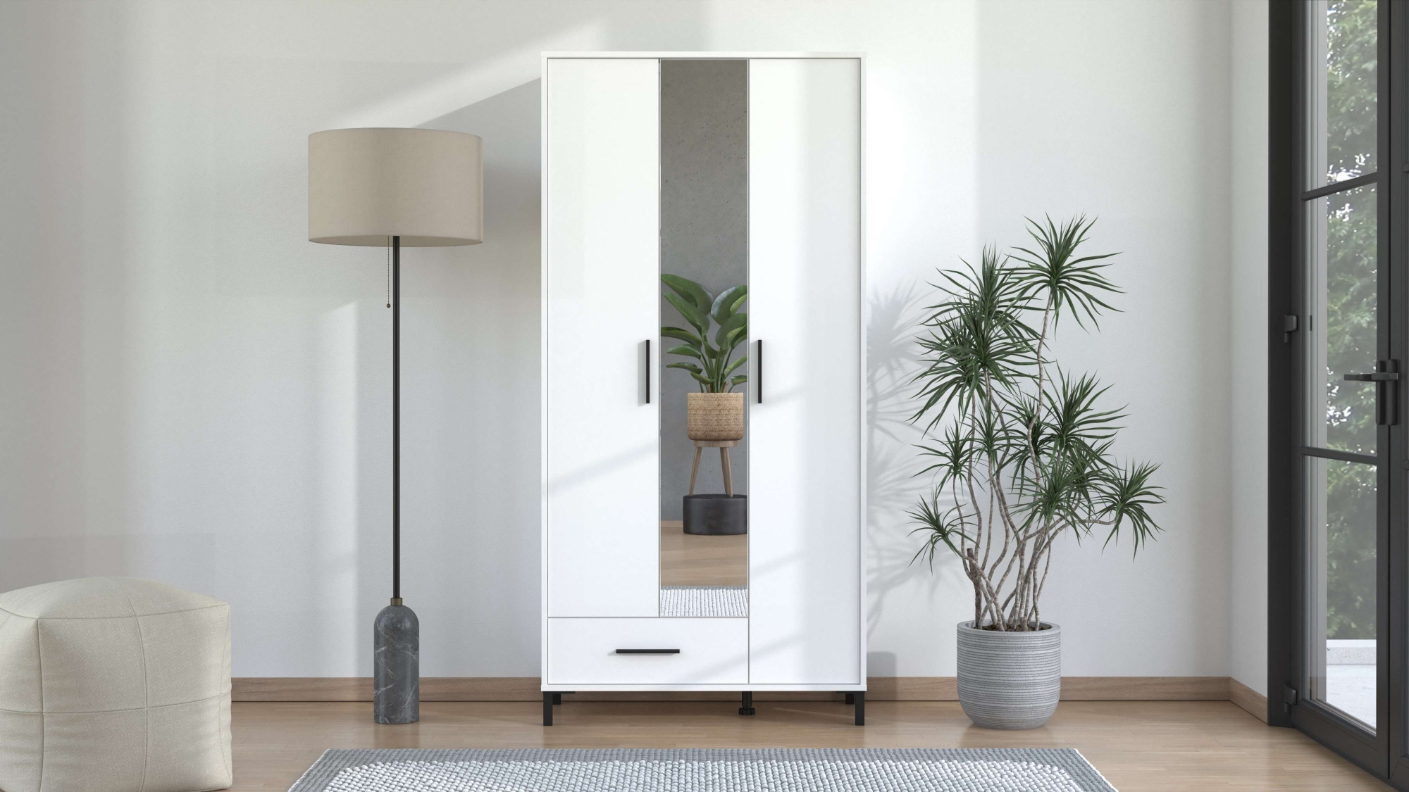 Home affaire Garderobenschrank »Orkney Kleiderschrank, Stauraumschrank, Flurschrank, Höhe 193 cm« Spiegeltür, Breite 93 cm, ausziehbare Kleiderstange, Schublade