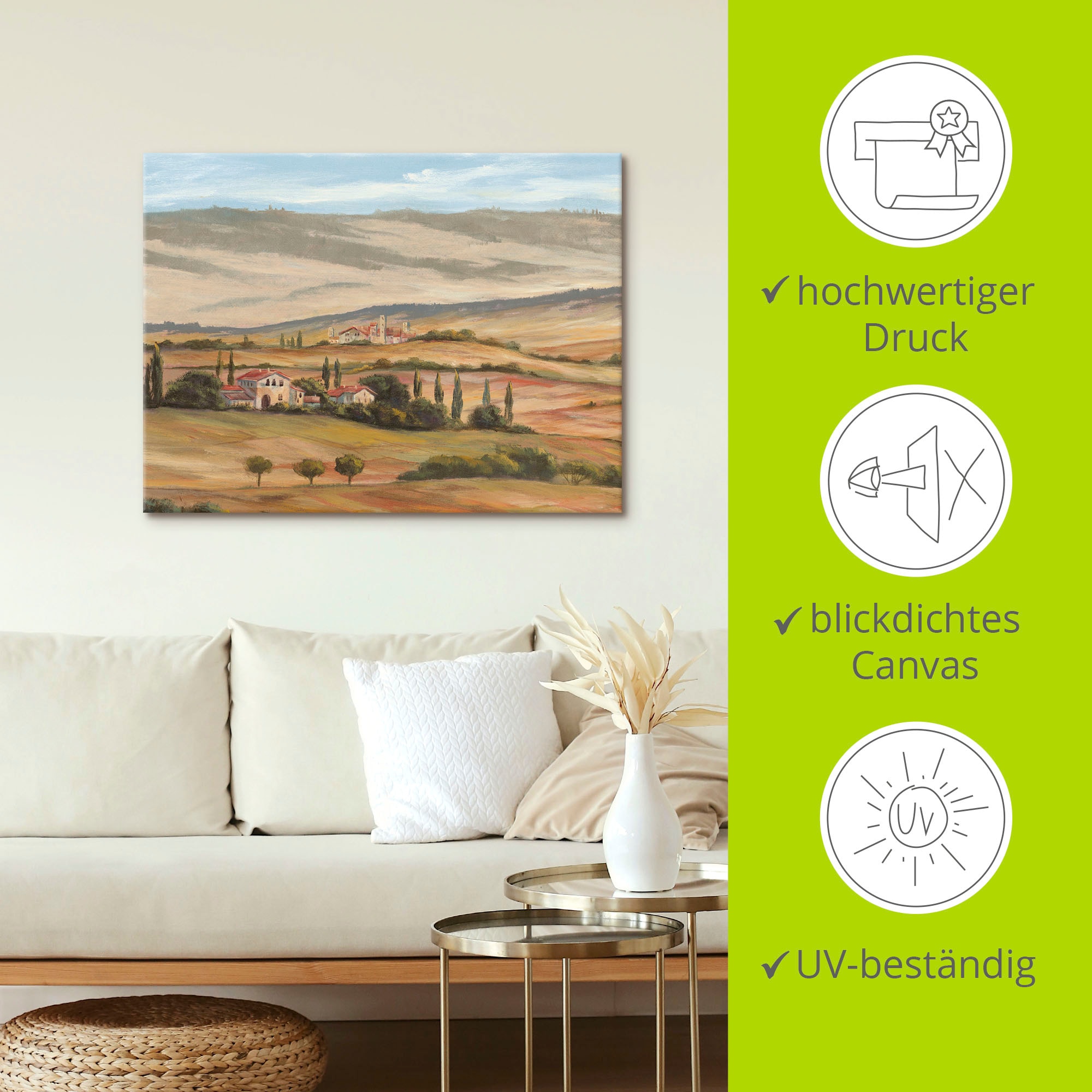 Artland Tableau sur toile »Toskanisches Tal I« 1 cuis tlg. auf Holzrahmen gespannt