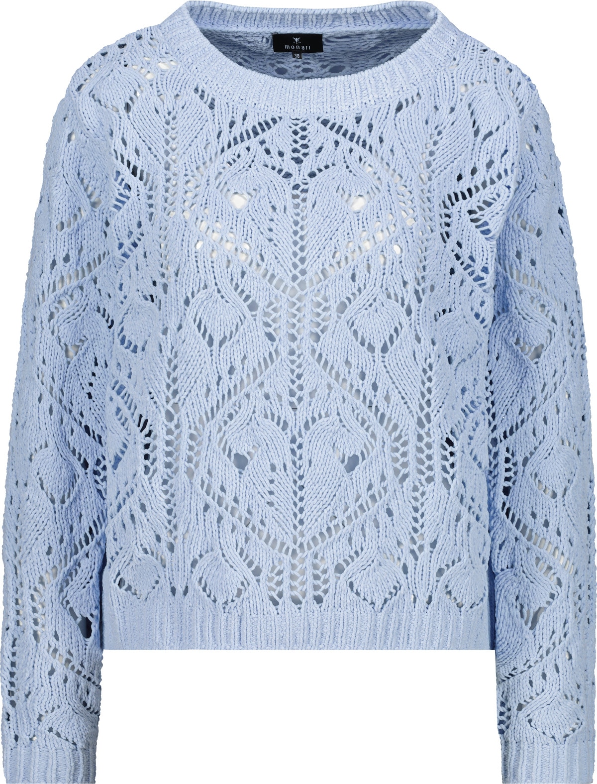 Monari Pull en tricot »Ajour« Rundhalsausschnitt, Chenillegarn, Leicht überschnittene Schultern