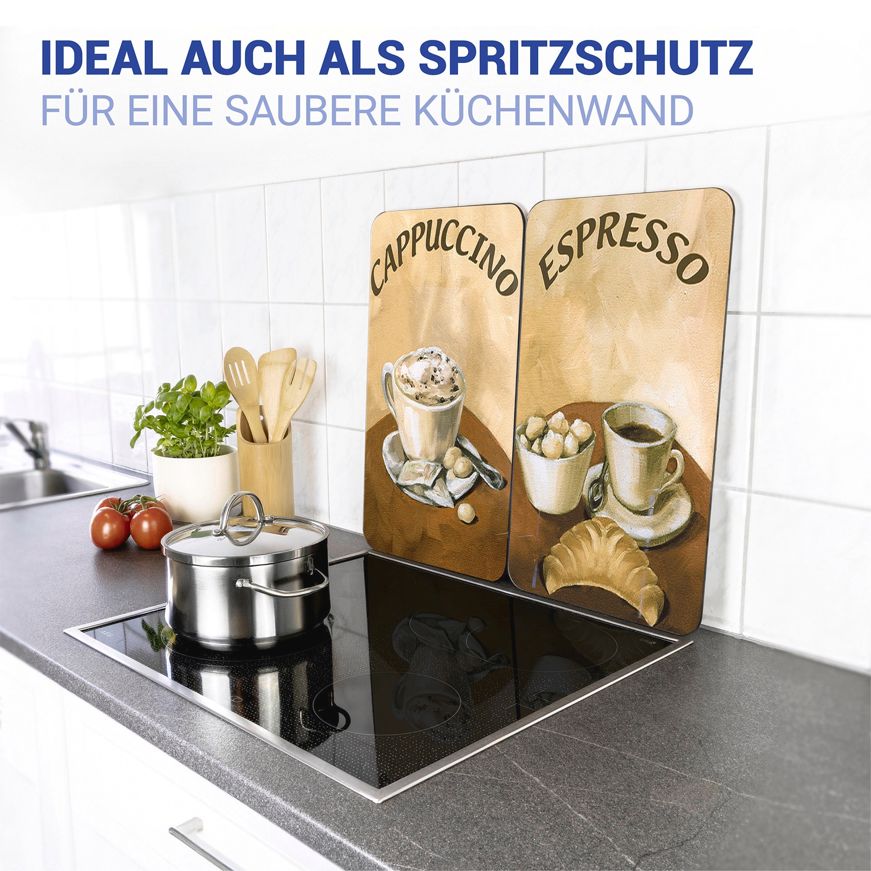 WENKO Herd-Abdeckplatte »Universal Modell Kaffee«, (Set, 2 tlg.), Herdabdeckung für alle Herdarten, kratzfest, mit rutschfesten Füssen