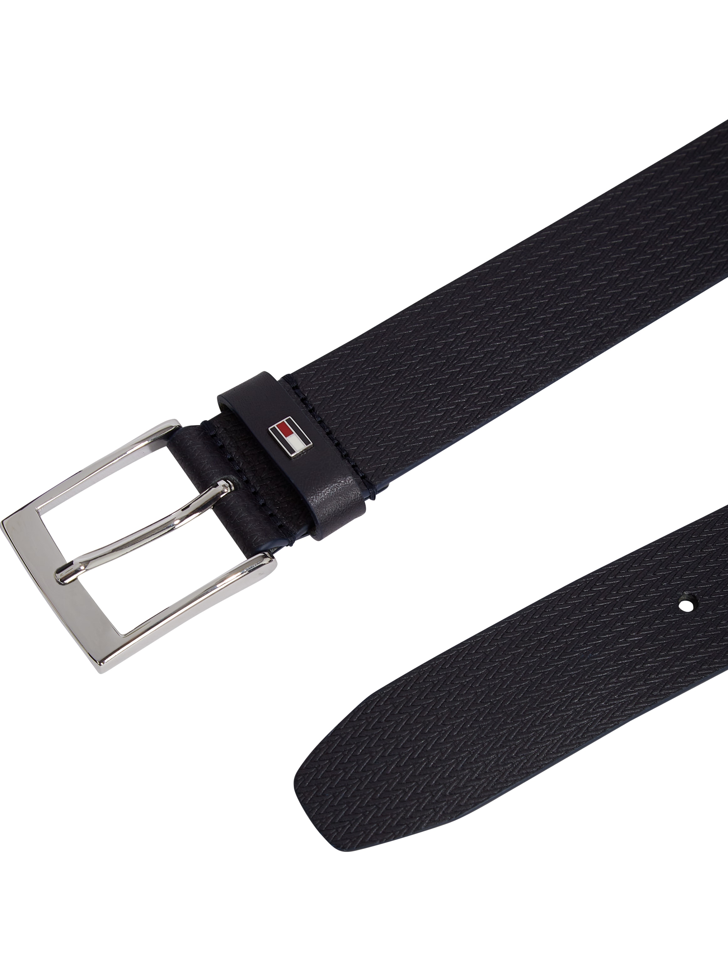 Tommy Hilfiger Ledergürtel »ADAN HERRINGBONE 3.5«, Einfachdornschliesse, Metallpatch