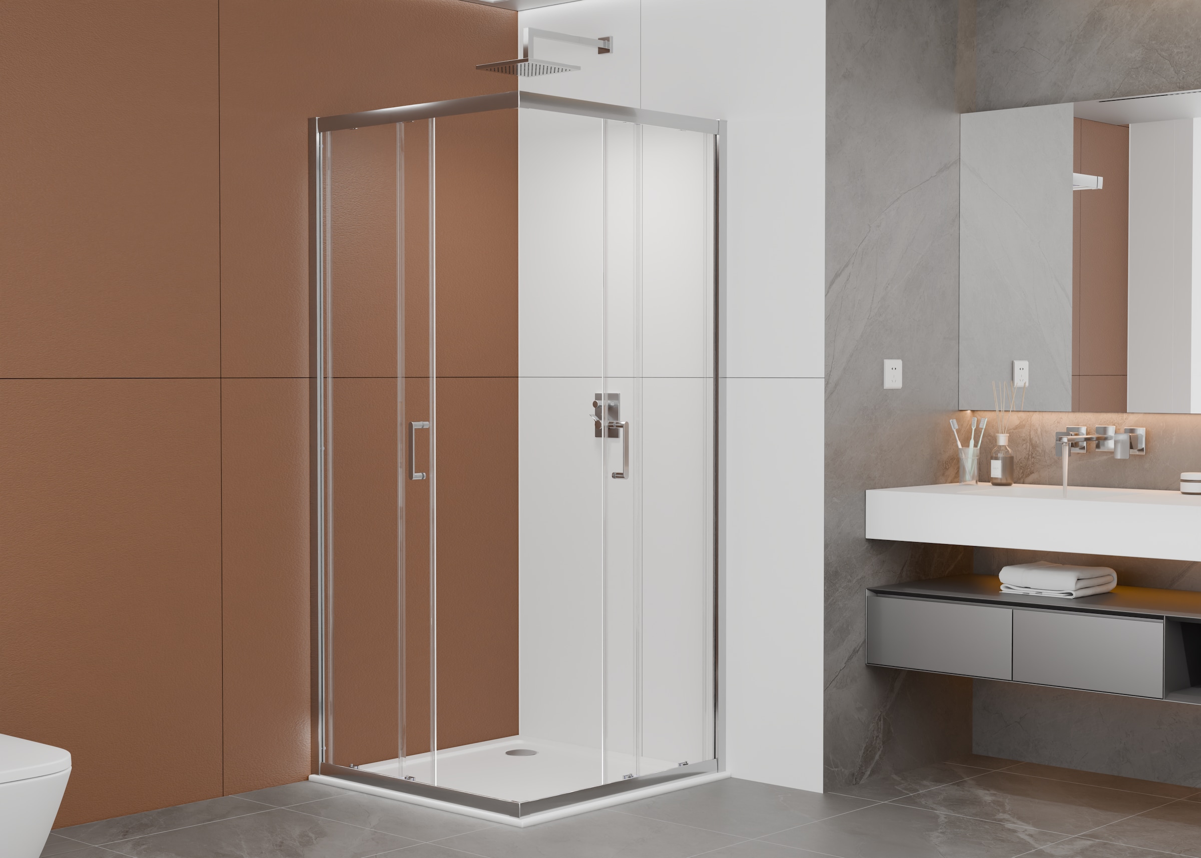 welltime Douche d'angle »New Trento« extra-haut 195cm, 6mm ESG, système de roulettes amélioré