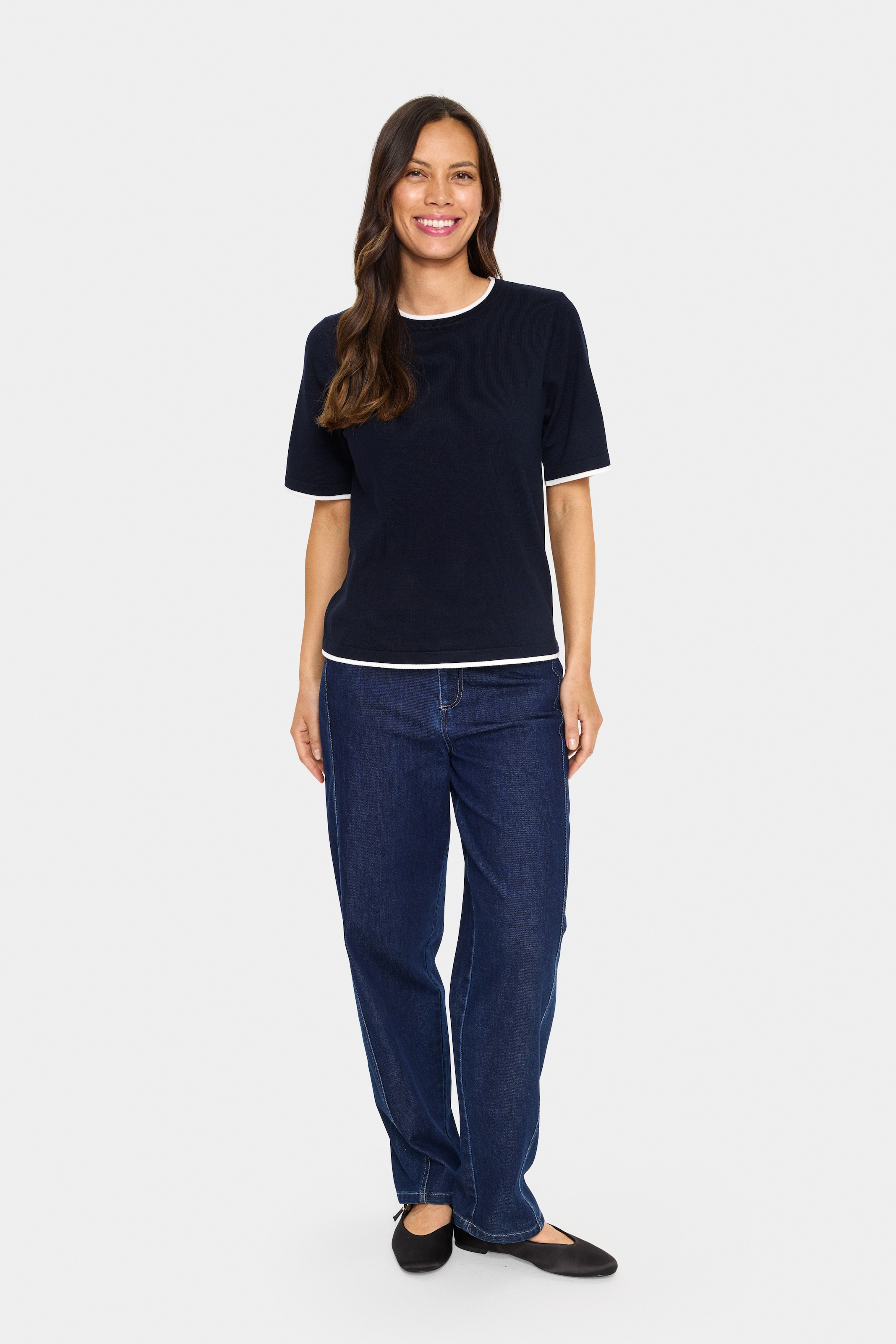Saint Tropez Pull en tricot »MilaSZ Contrast Stripe SS Pullover« Viskosemischung, Regular fit
