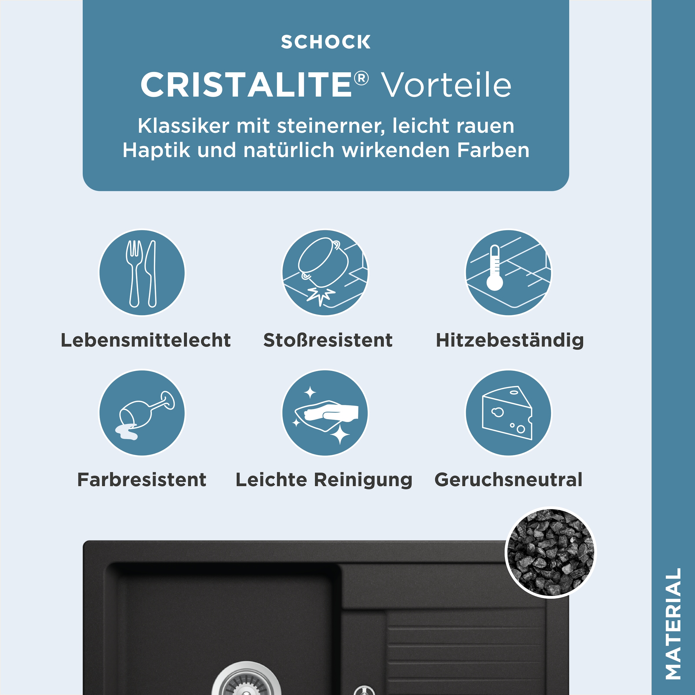 Schock Évier en granit »Lima D-100S« 78/50 cm, Auflagespüle