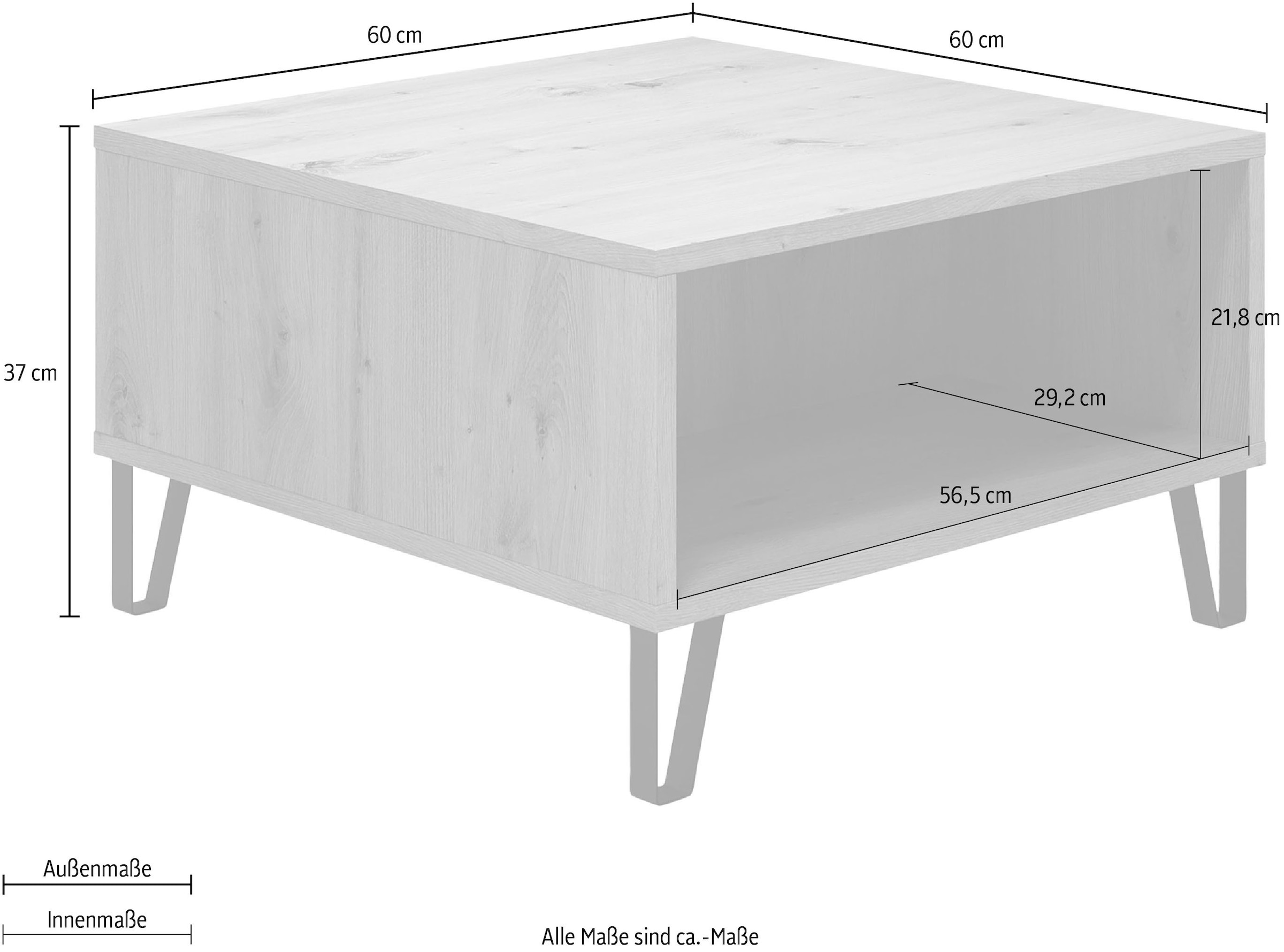 Home affaire Table basse »Tarragona« Table basse avec 2 compartiments ouverts - (L/P/H) 60/60/37 cm