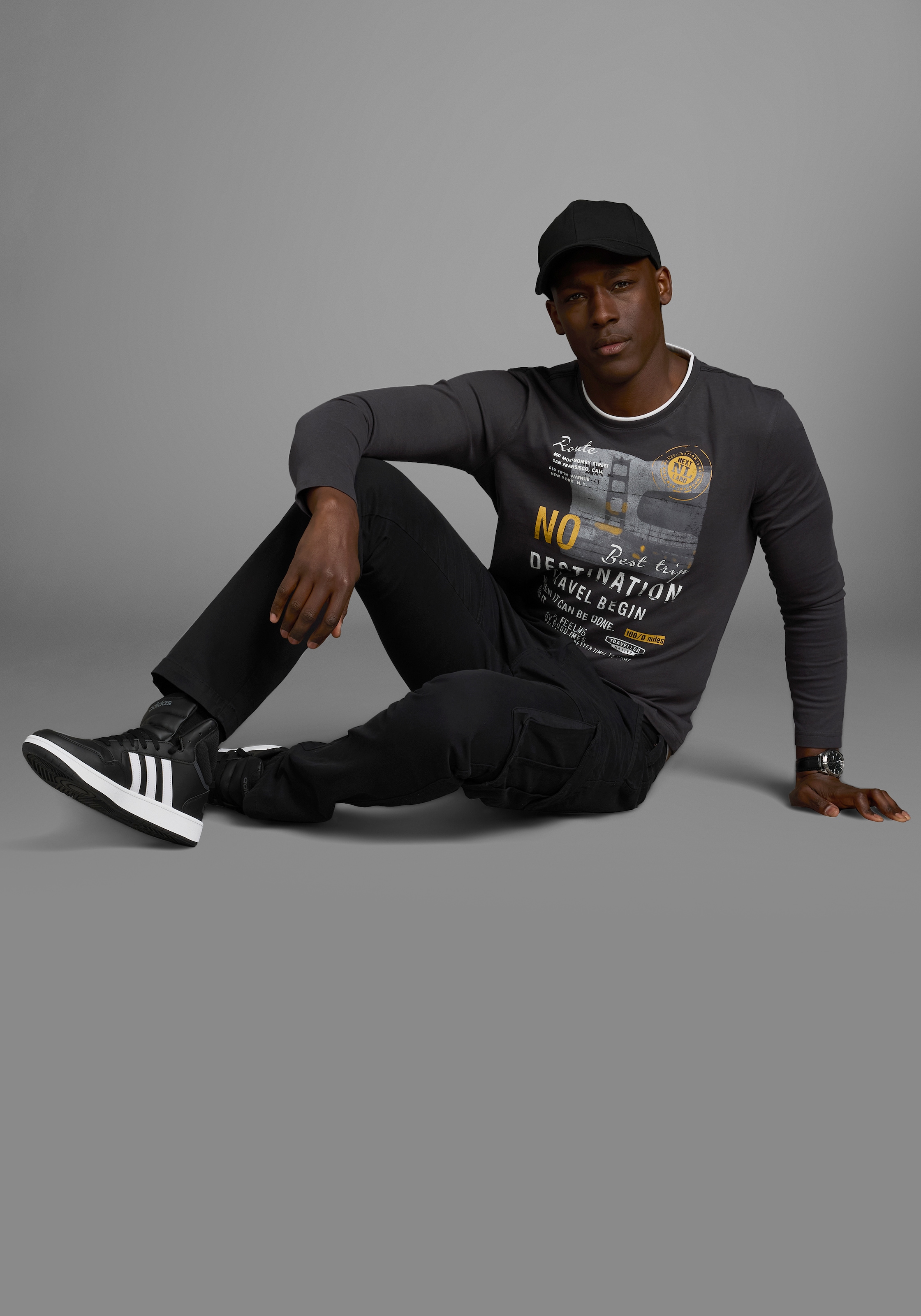 Man's World Langarmshirt, Langarm, bedruckt, Rundhalsausschnitt, aus 100% Baumwolle