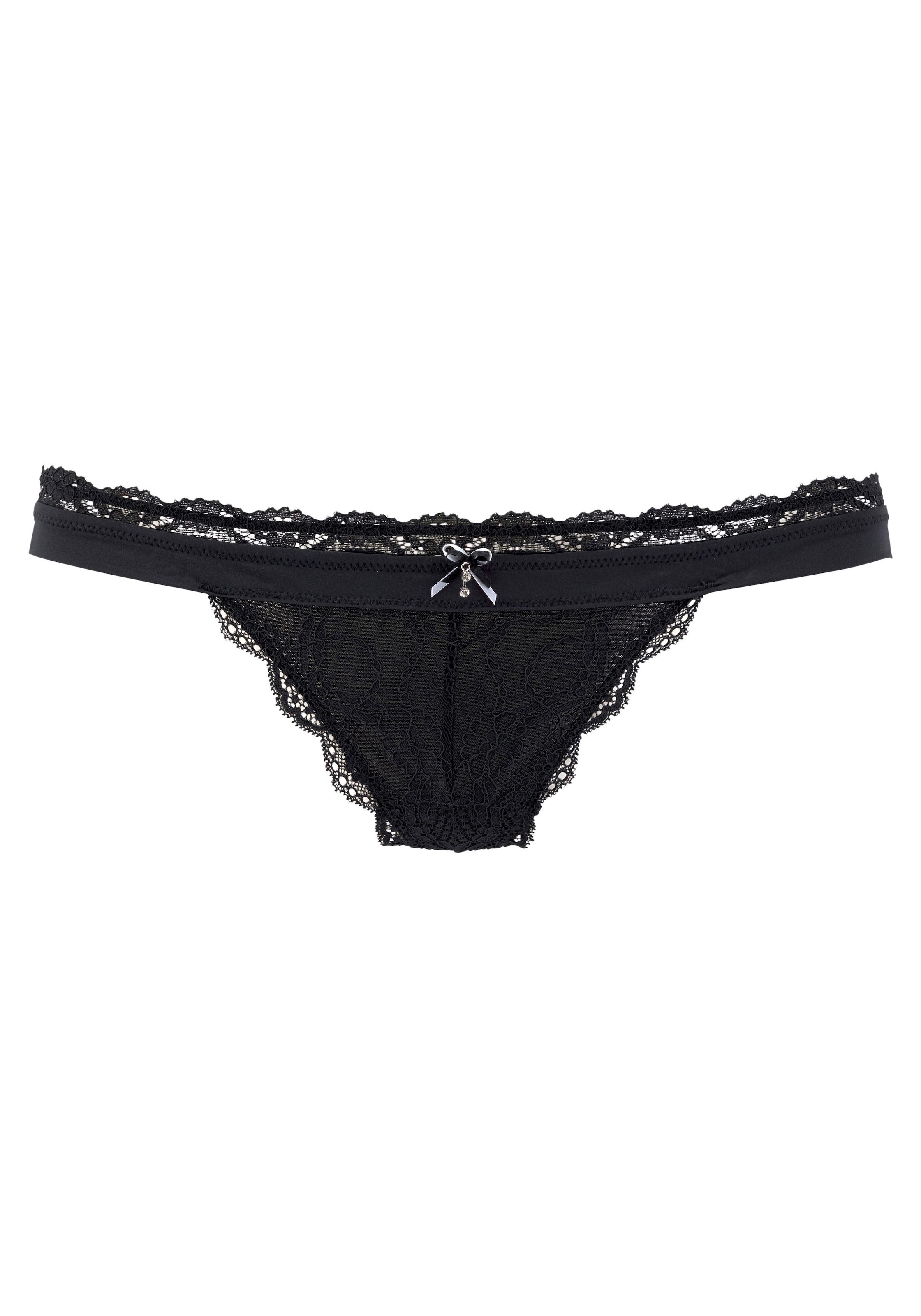 LASCANA String »Premium Dessous«, aus zarter Spitze mit feiner Zierschleife und Accessoire