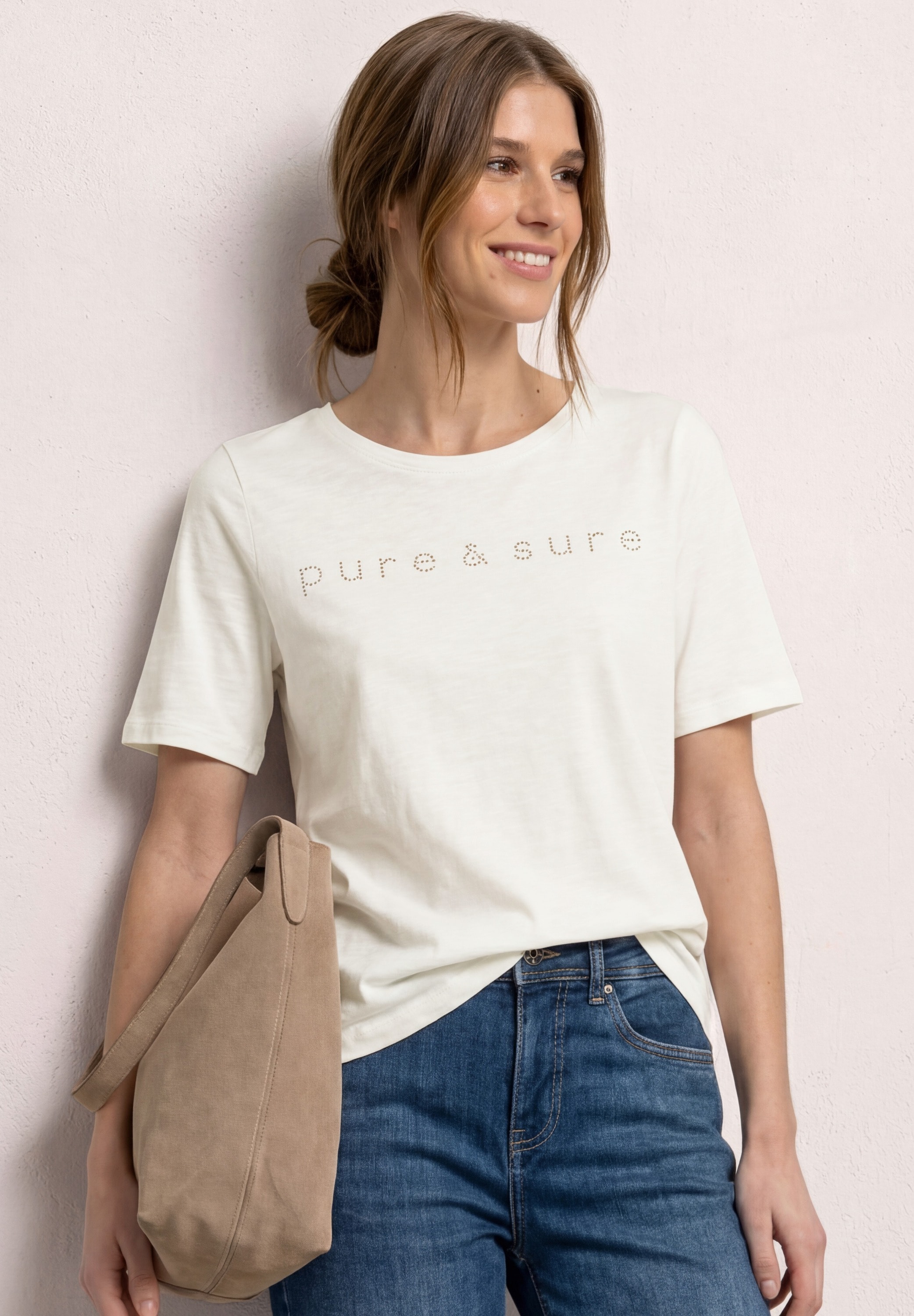 Image of STREET ONE Kurzarmshirt Sommershirt mit Rundhals und Schmucksteinen