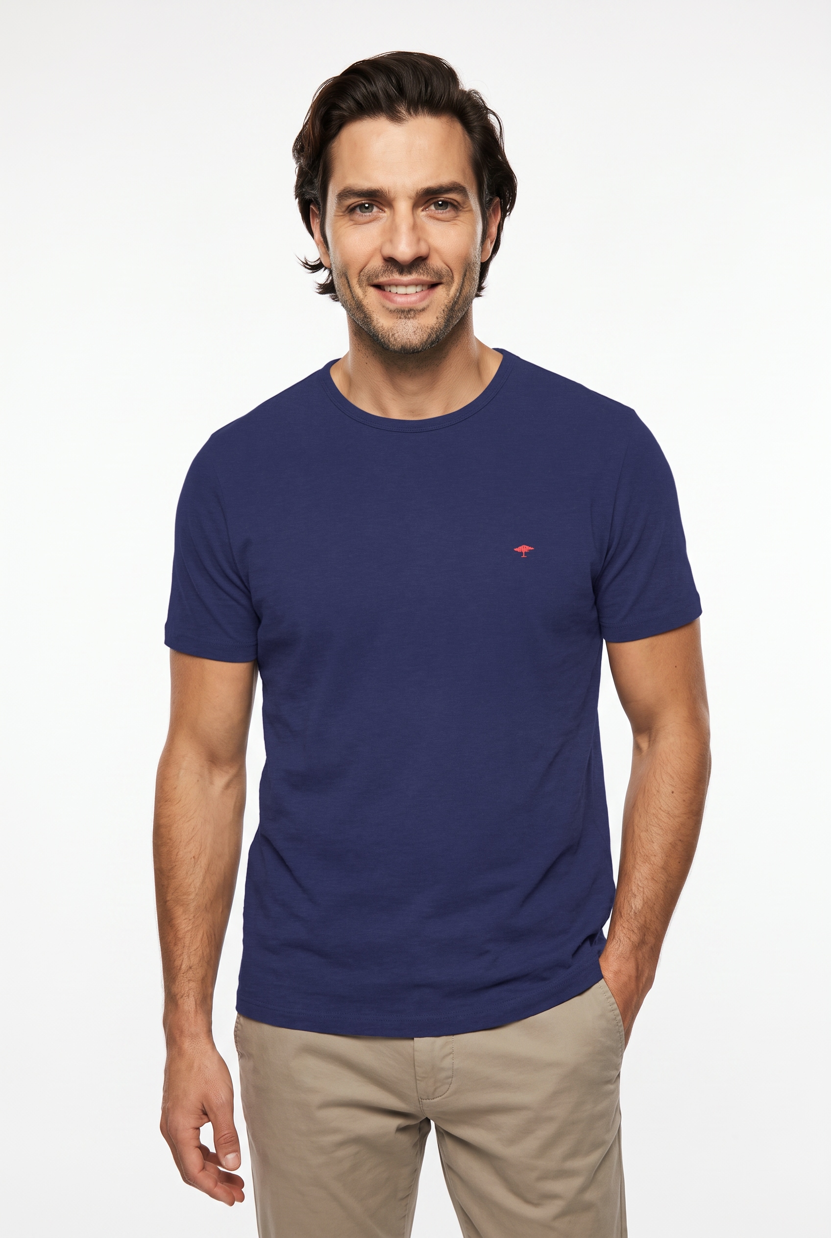 Image of FYNCH-HATTON T-Shirt regular fit, unifarben, mit Logo Stickerei