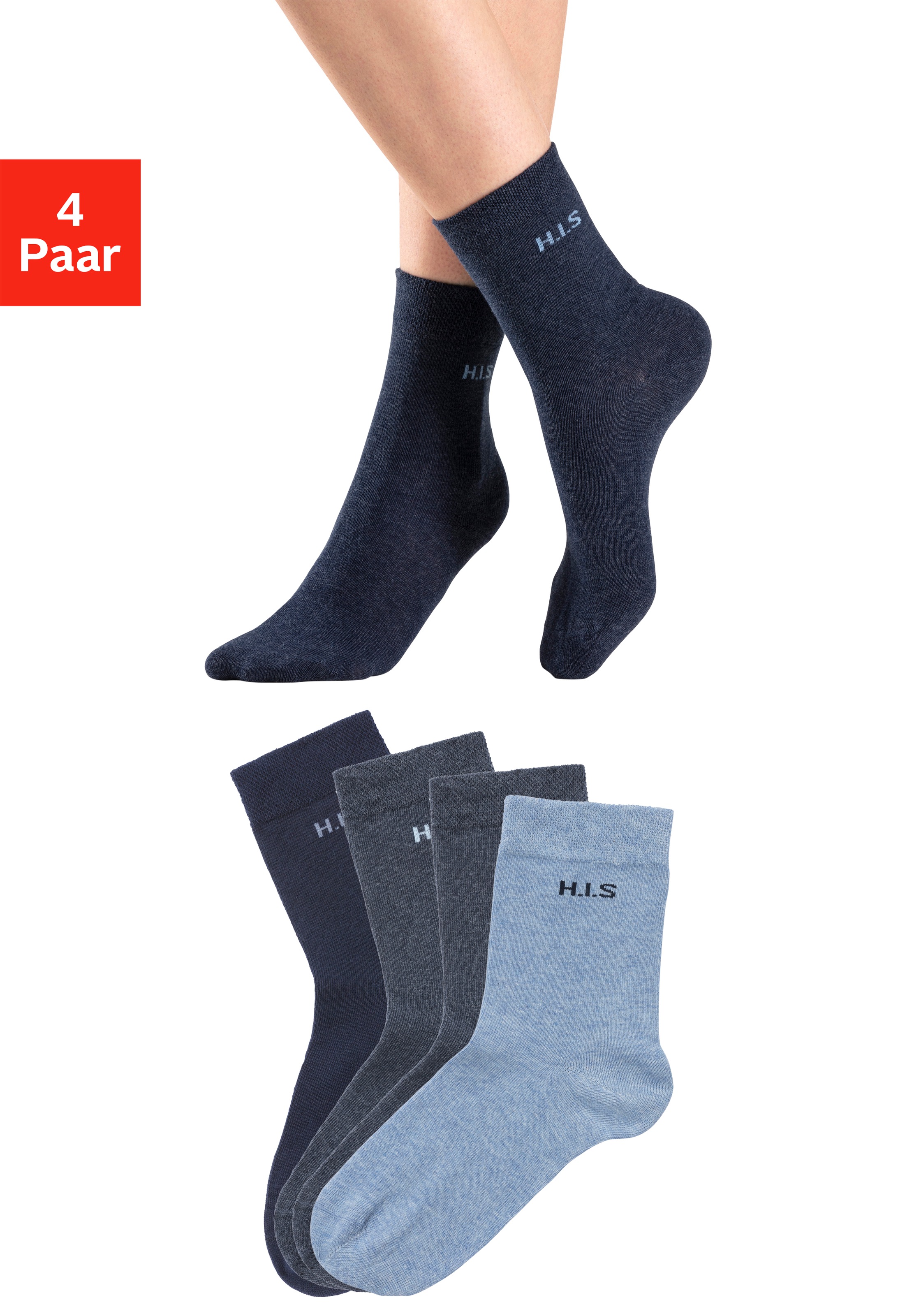 Image of H.I.S Socken Packung, 4 Stk. tlg. ohne einschneidendes Bündchen