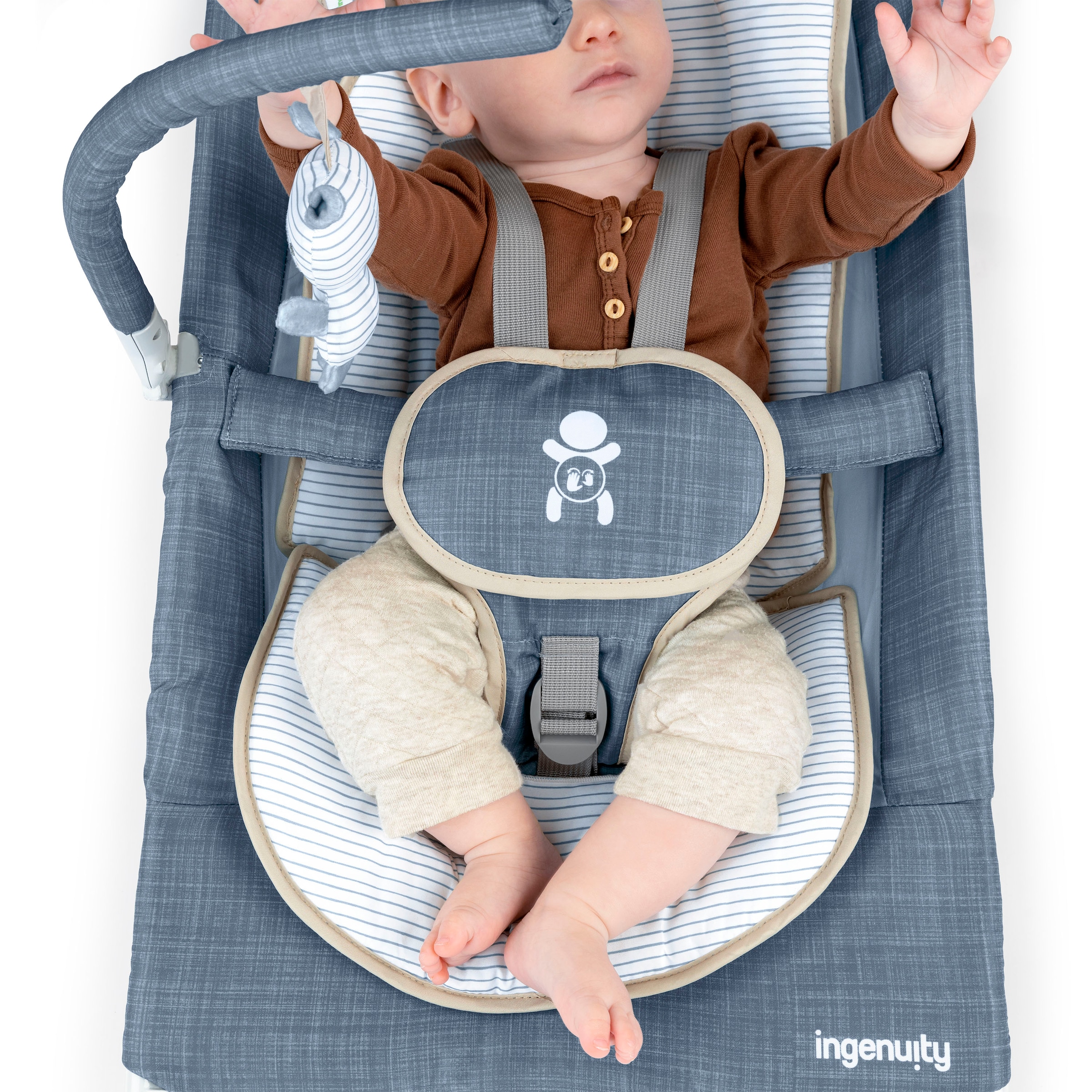ingenuity Babywippe »Happy Belly™ Rock-to-Bounce Massage Seat - Chambray« bis 9 kg mit Melodien und Geräuschen