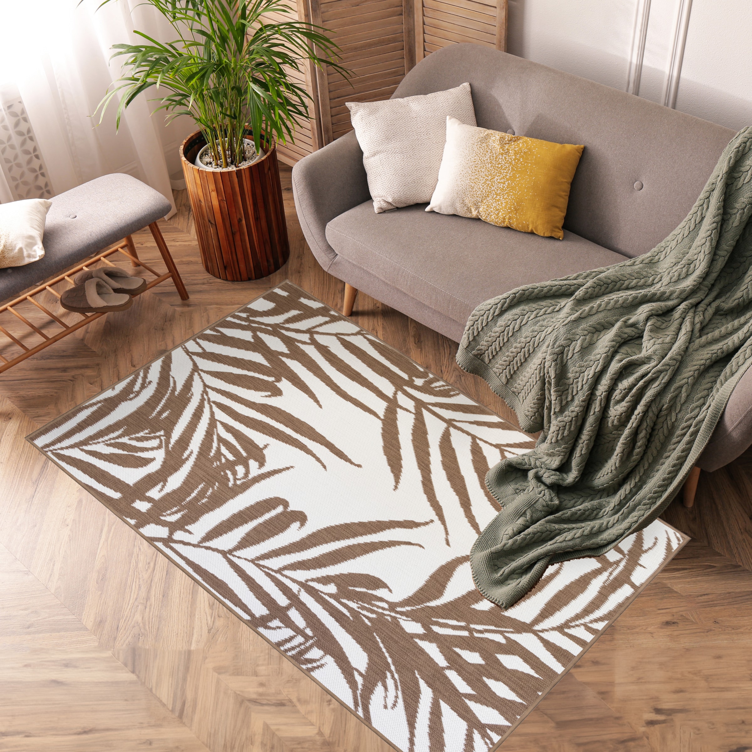 Primaflor-Ideen in Textil Teppich »Outdoorteppich REVERSO - Palm Tree« rechteckig 5 mm Höhe Wendeteppich, Palmblätter, In- und Outdoor geeignet, wasserfest