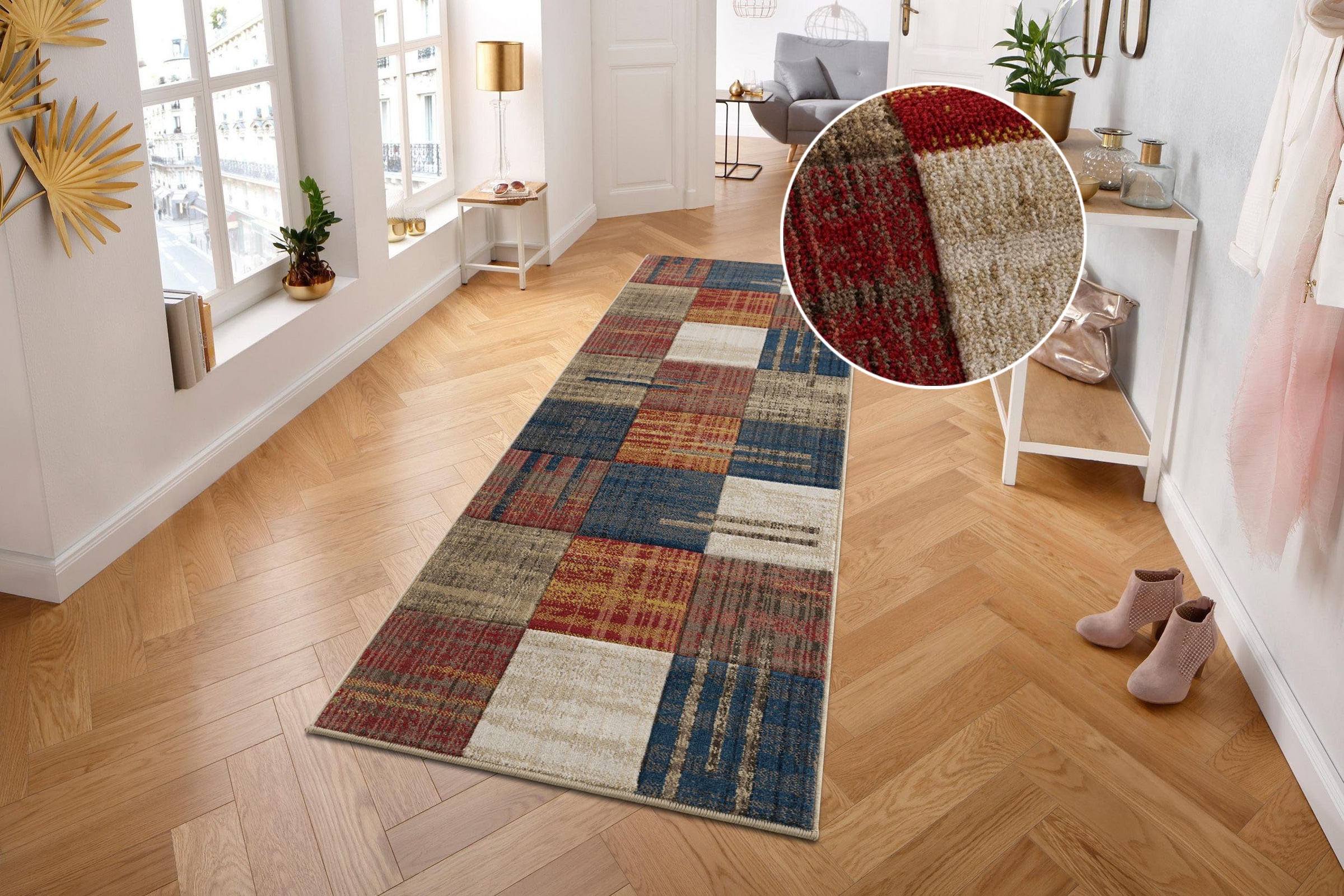 GOODproduct Chemin de table »Beliz« Rectangulaire 9 mm Höhe mit Konturenschnitt, Kurzflor, Karo-Muster, 3D-Design