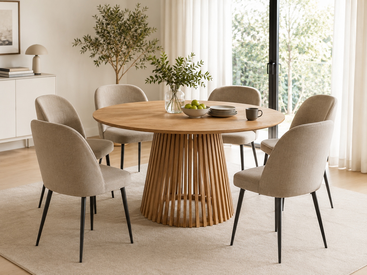 GOODproduct Esstisch »»LOVRAN« Speisetisch, Küchentisch, Wohntisch, Esszimmertisch« Runder Tisch (110&120) aus Wildeiche Natur/Smoke mit Konus-Lamellenfuss