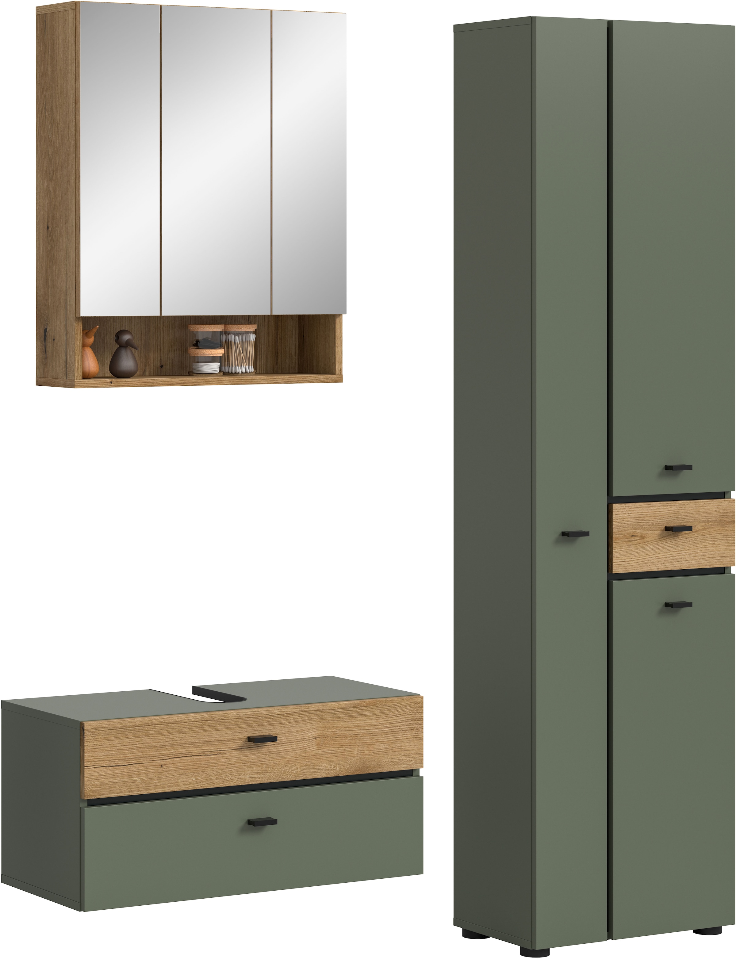Image of welltime Badmöbel-Set "VANN, 3-teilige moderne Badkombination, individuell stellbar" 1x Waschbeckenunterschrank, 1x Spiegelschrank, 1x Hochschrank, 3 Stk. tlg.