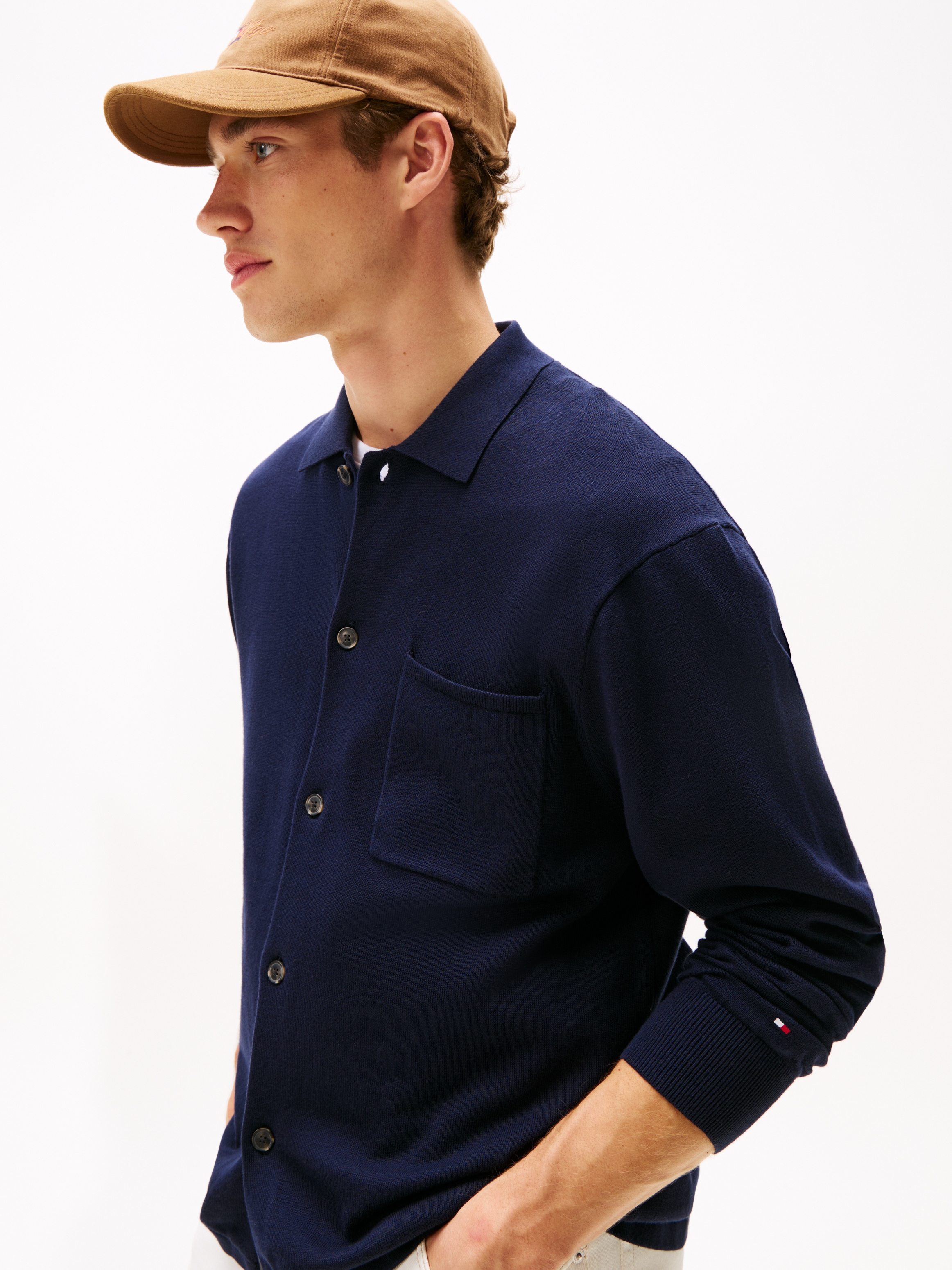Tommy Hilfiger Veste en tricot »ESSENTIAL COTTON« Surchemise tricotée coupe décontractée avec broderie de drapeau