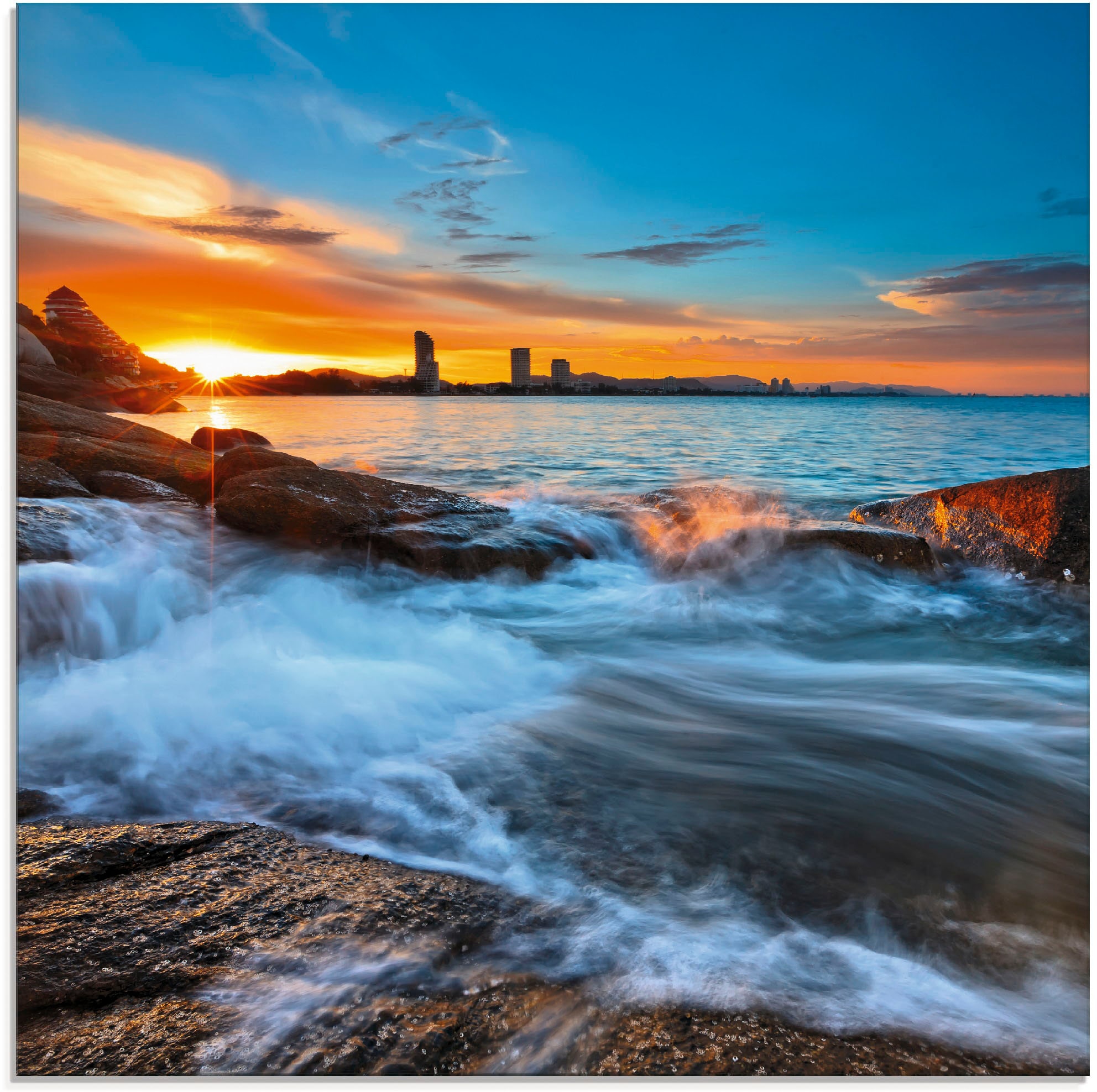 Image of Artland Glasbild "Sonnenuntergangszeit am Hua-Hin Strand" Gewässer 1 Stk. tlg. in verschiedenen Grössen