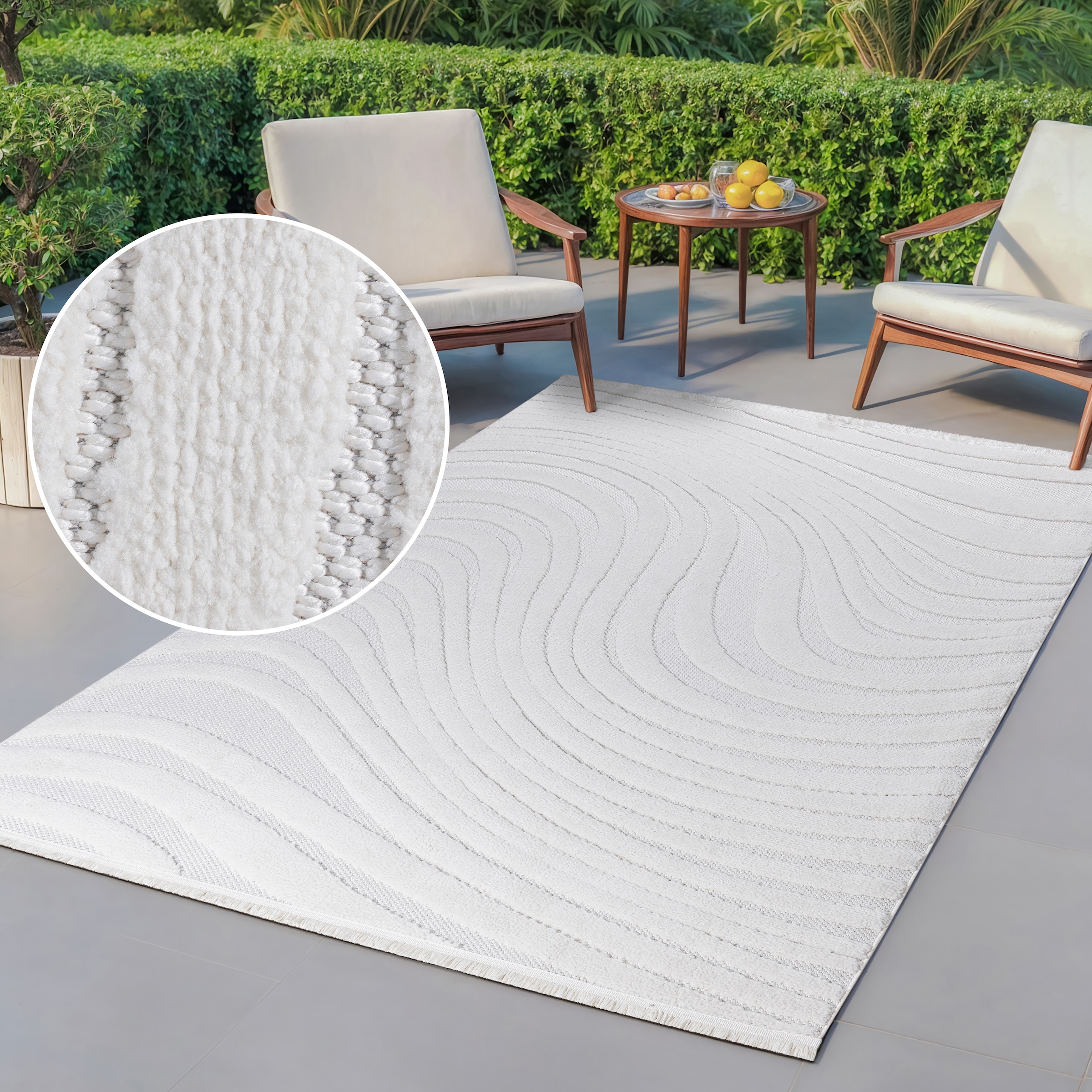 GOODproduct Teppich »Samelia mit Fransen, Wellendesign, Balkon, Camping« rechteckig 6 mm Höhe Hoch-Tief-Struktur, In- und Outdoor geeignet für Küche oder Esszimmer