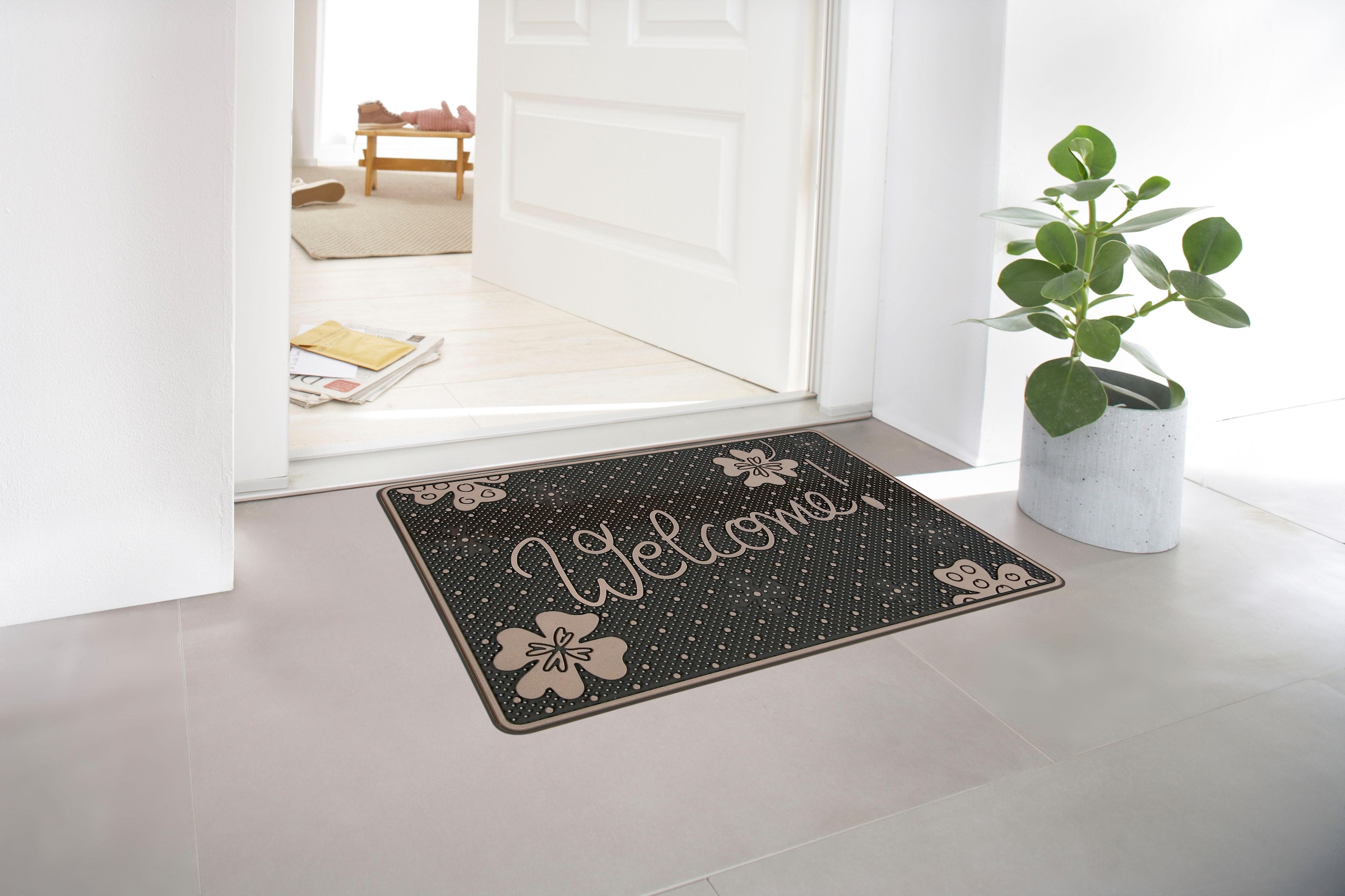 Home2Fashion Fussmatte »SC Clean Lucky, Welcome, LAGERRÄUMUNG!«, rechteckig, 8 mm Höhe, Schmutzfangmatte, mit Spruch, robust, In- und Outdoor geeignet