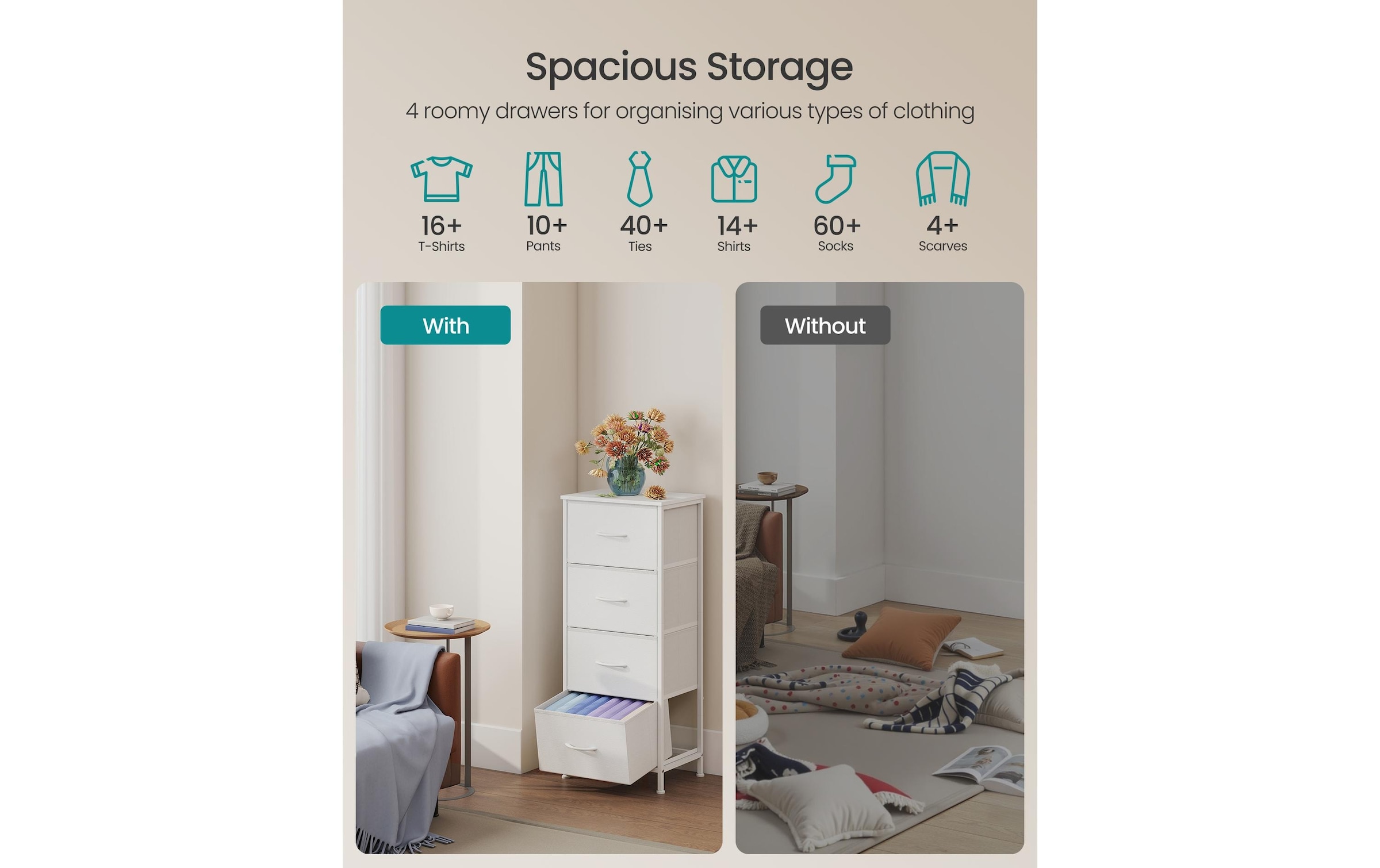 SONGMICS Kommode »mit vier Schubladen 30 x 95.2 cm«