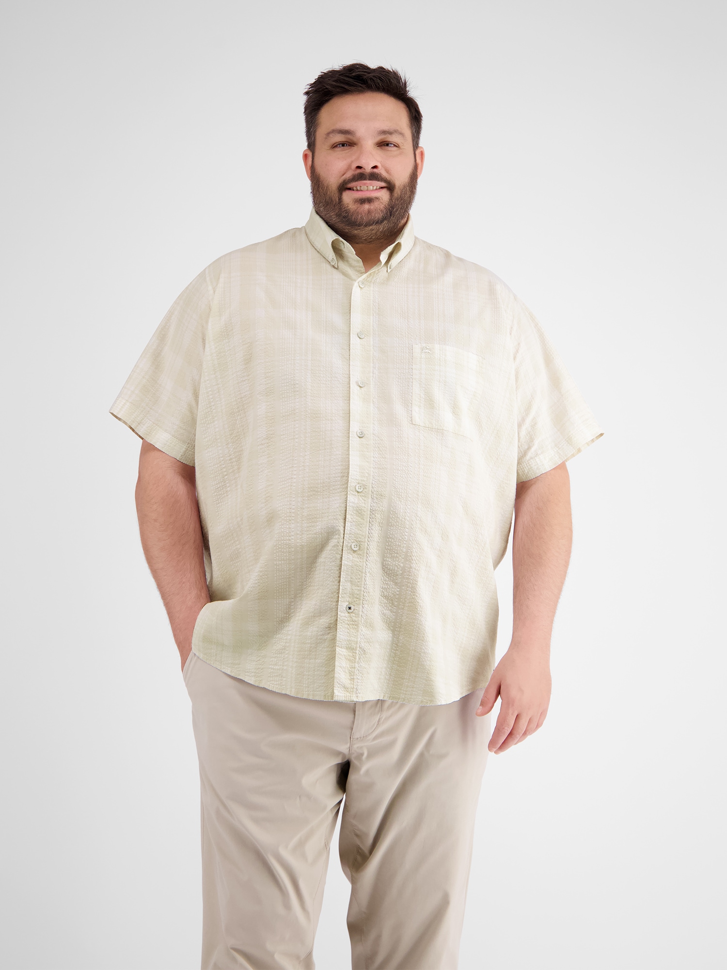 Image of LERROS Kurzarmhemd "Kariertes Seersucker-Kurzarmhemd in Grossen Grössen 3XL bis 6XL"