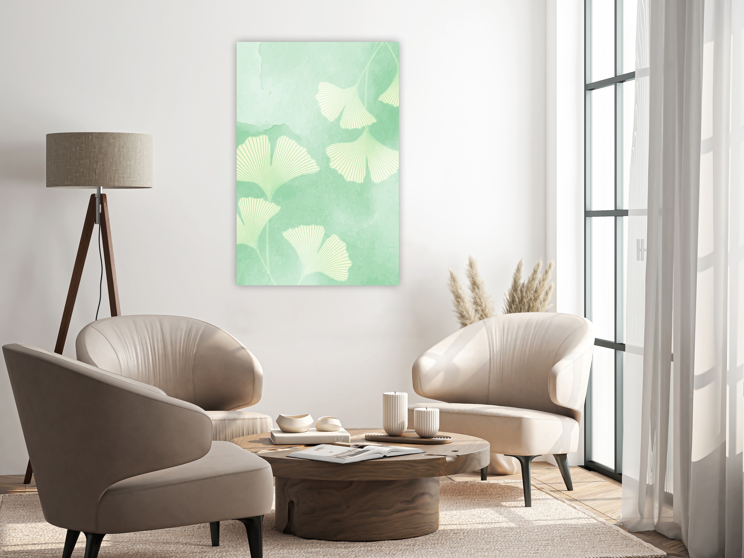 queence Leinwandbild "Gingko in Grüntönen, Canvas Bild von Hand bespannt" 1 Stk. tlg. Zeitlose Ginkgo-Motive in hellen Farben